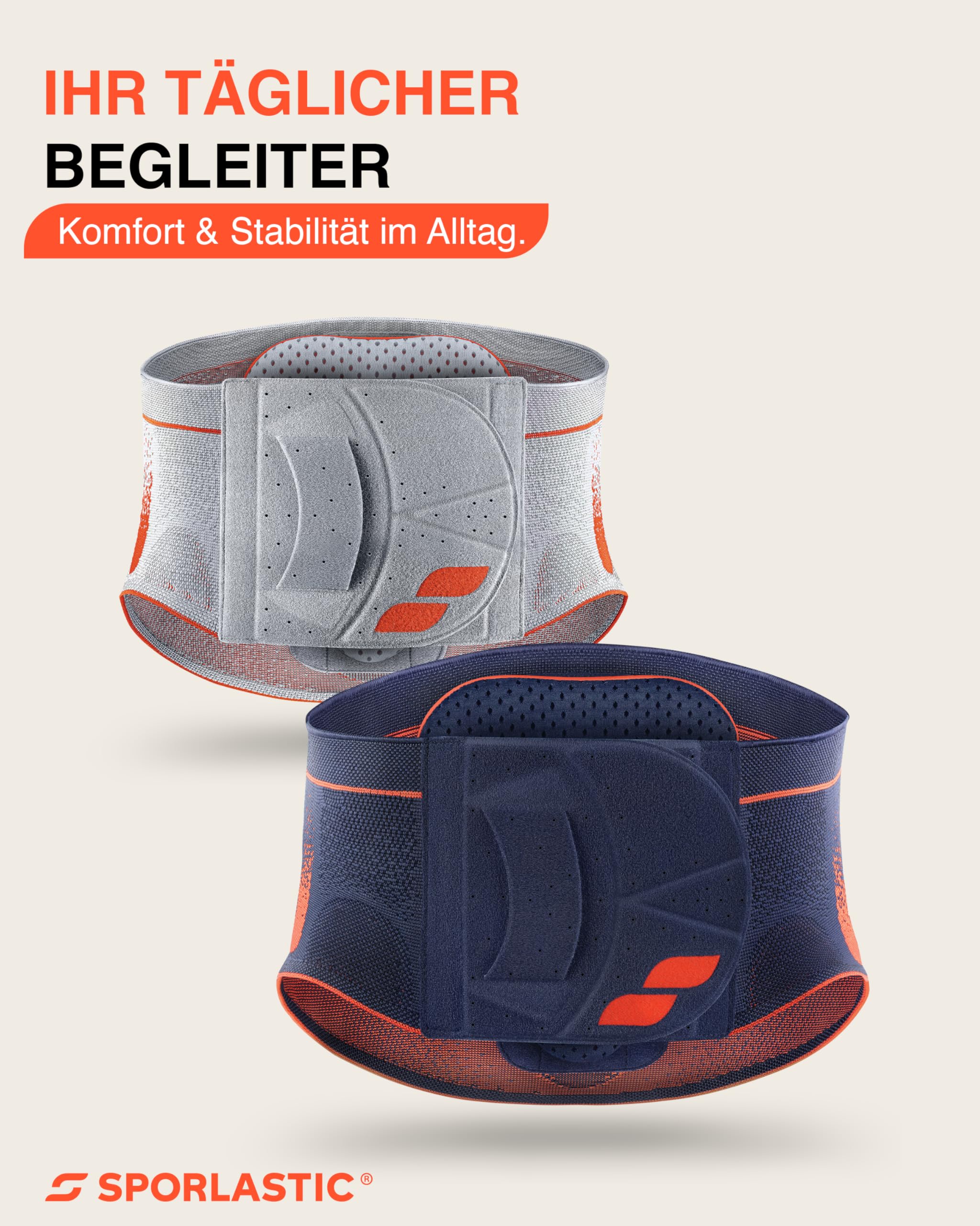 SPORLASTIC – VERTEBRADYN SUPREME SENSO Lendenwirbelstütze gerade – Orthopäd. Rückenbandage mit AIR-MATRIX Silikonpelotte zur Unterstützung der Lendenwirbel – LWS-Orthese – Orangeblue Größe S