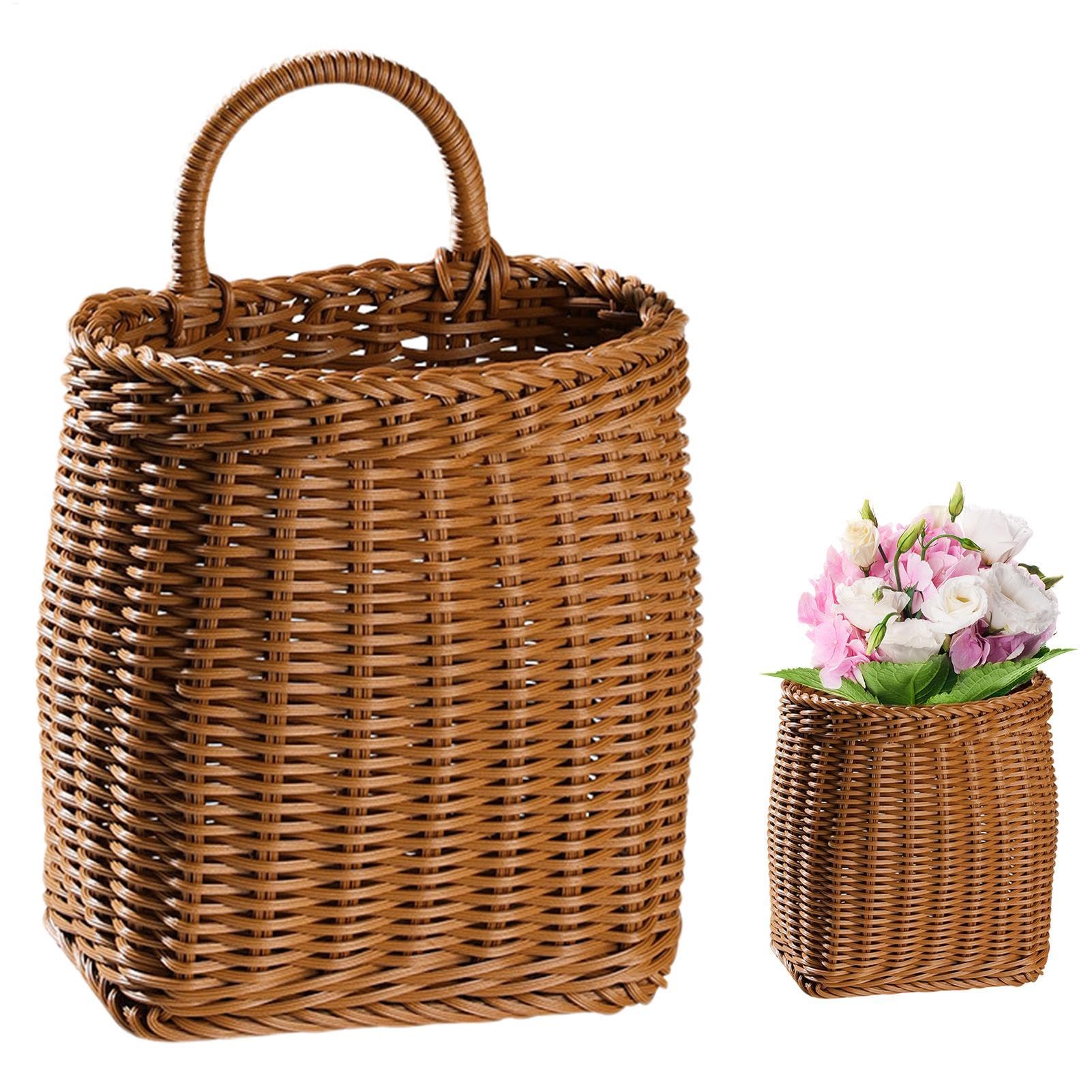 Wall Flower Basket - Rattan Wicker Baskets for Front Door - Handmade Hangable Storage Organize, Vegetable Fruit Container for Home, Restaurant, Farmhouse, Garden