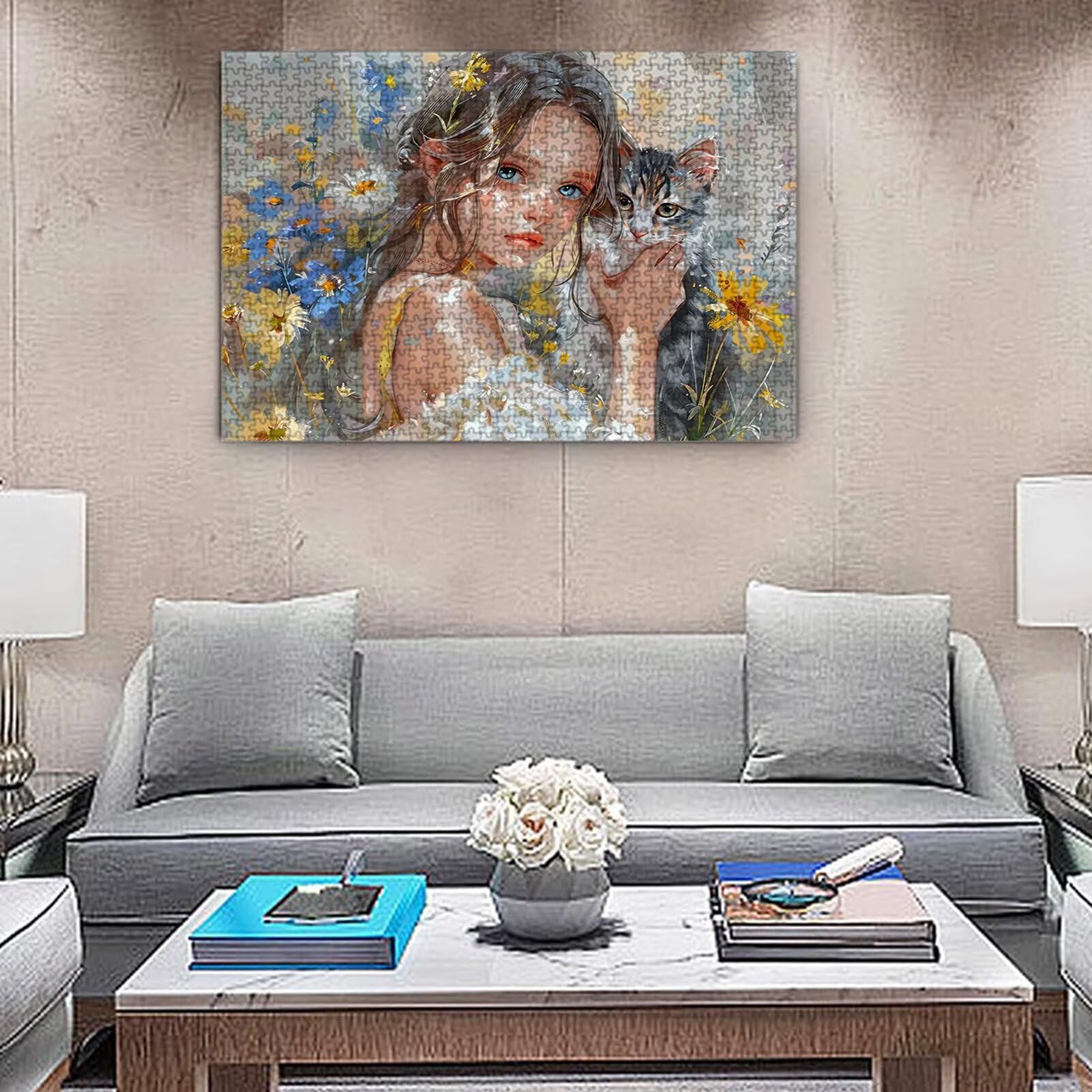 Jigsaw Puzzle, 2000 Pezzi Puzzle Classici, Donna. Puzzle Rilassamento Intelligence, Mpossibile Difficile Puzzles impegnativo per adulti Puzzles per Gioco Familiare, Regalo per Amore Amico Gatto K0F885
