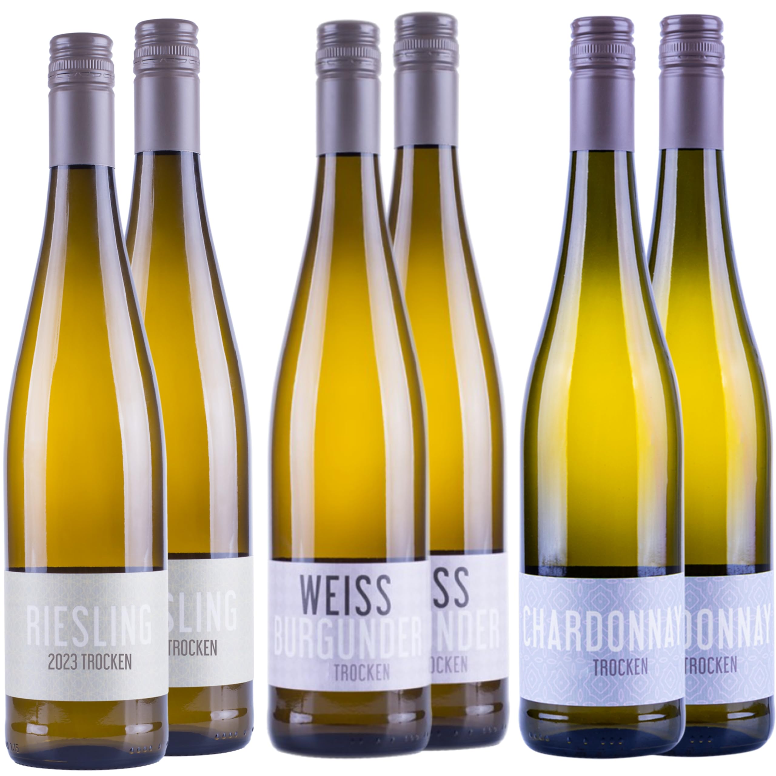 Nehrbaß - Weißwein trocken - Probierpaket 6 x 0,75 Liter aus: 2 x Riesling 2023, 2 x Weißburgunder 2022, 2 x Chardonnay 2024 - Qualitätswein - Vegan - Aus Deutschland (Rheinhessen)