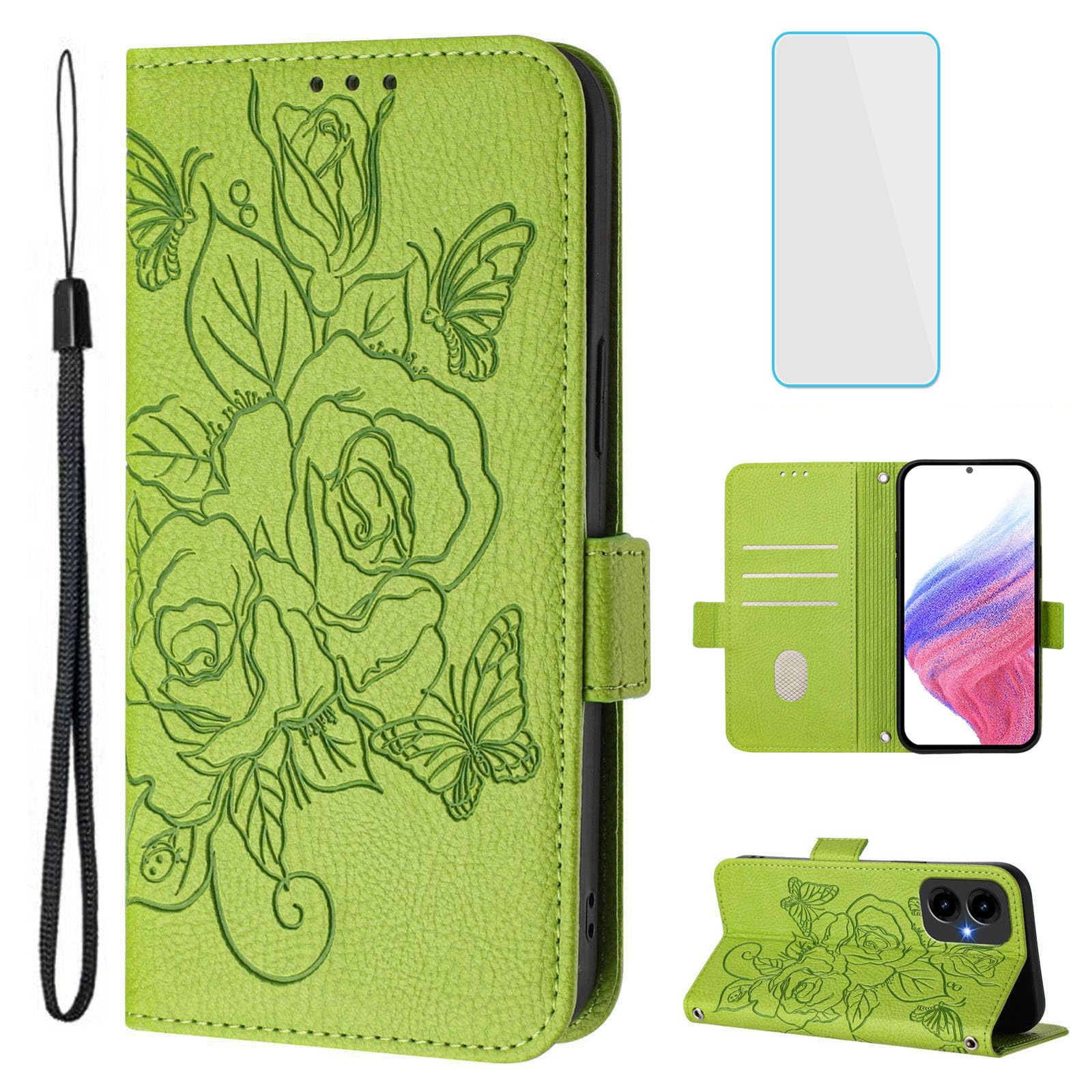 Photo 1 of OUEAYIEN for Cricket Icon 2026/AT&T Propel 3 Phone Case Wallet with Screen Protecter RFID Blocking Card Women Cell Phone Cover Floral Butterfly Case for ATT Propel3 U656AC Cricket Icon2026 Green
