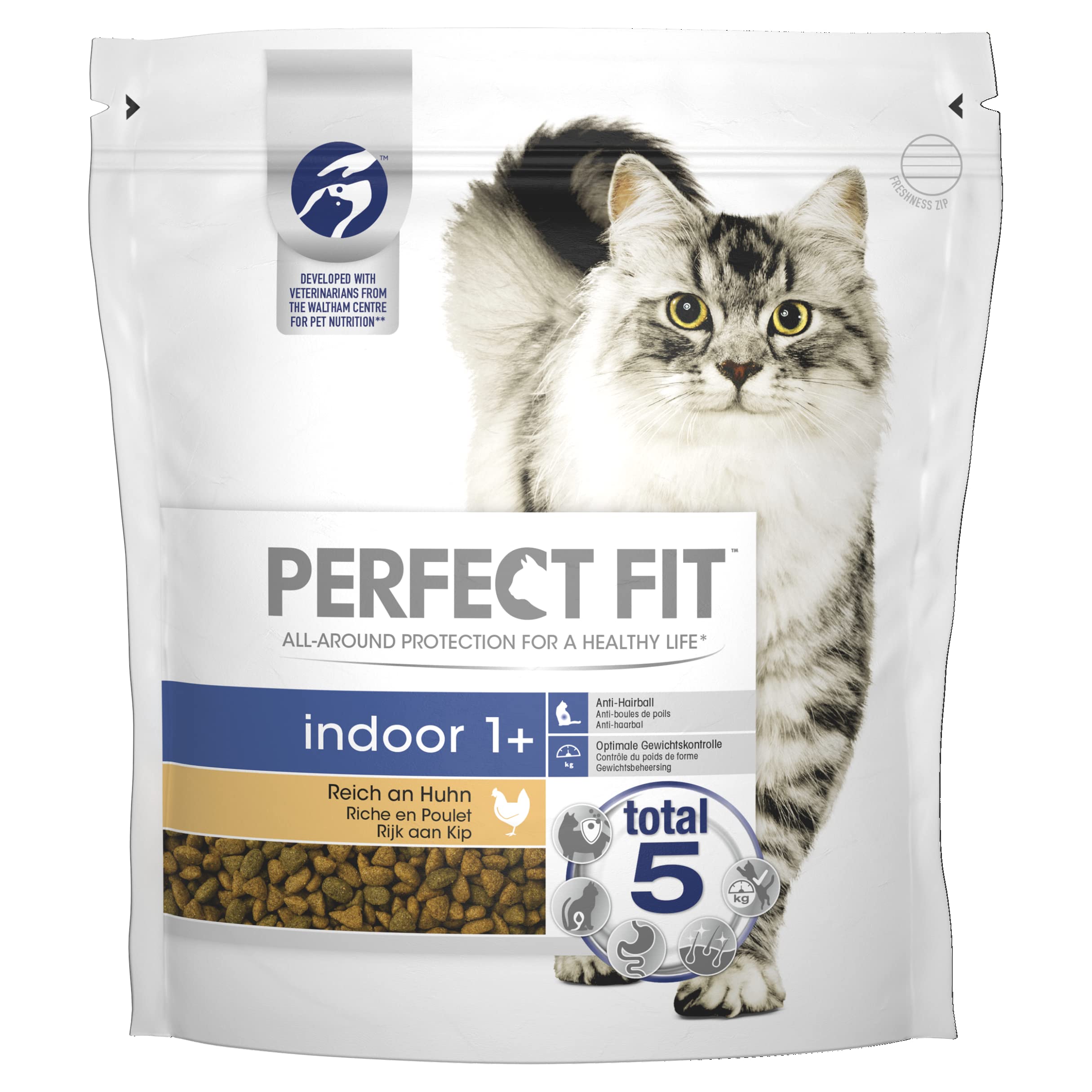 Indoor 1+ - Dry Food for Adult Cats from 1 Year - Indoor with Chicken - Supports Vitality - 5 x 1.4 kg
