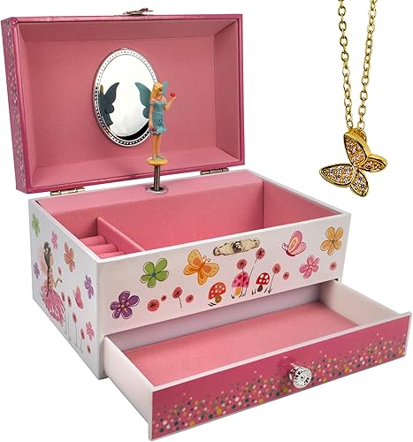 Joyero musical de flores y mariposas con collar de mariposa Joyero musical de flores y mariposas con collar de mariposa
