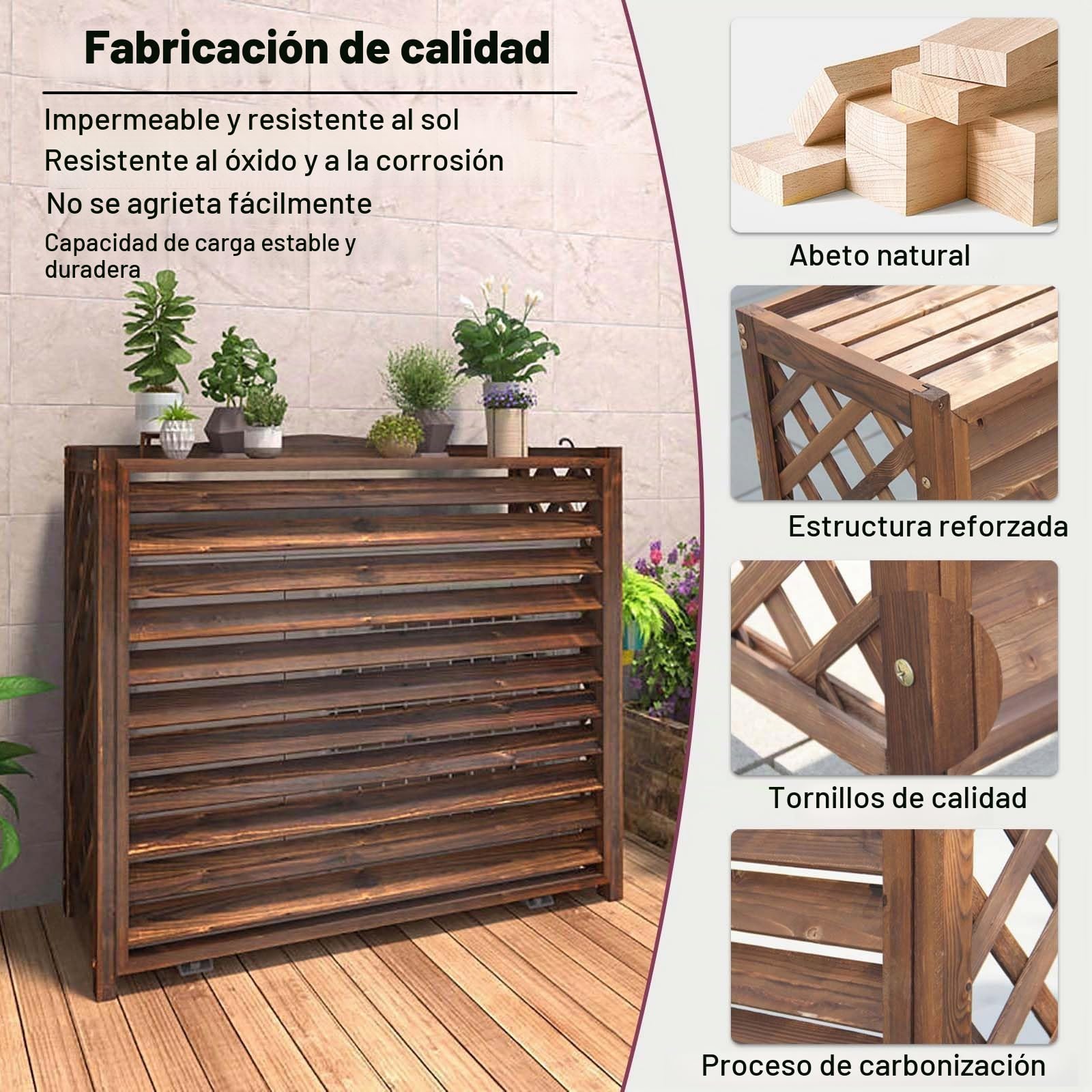 Funda Aire Acondicionado Exterior Madera Cubre Aire Acondicionado Exterio Funda Para Aire Acondicionado Balcon Cubierta Aire Acondicionado Exterior Protege Del Sol La Lluvia Soporte(86x35x80cm)