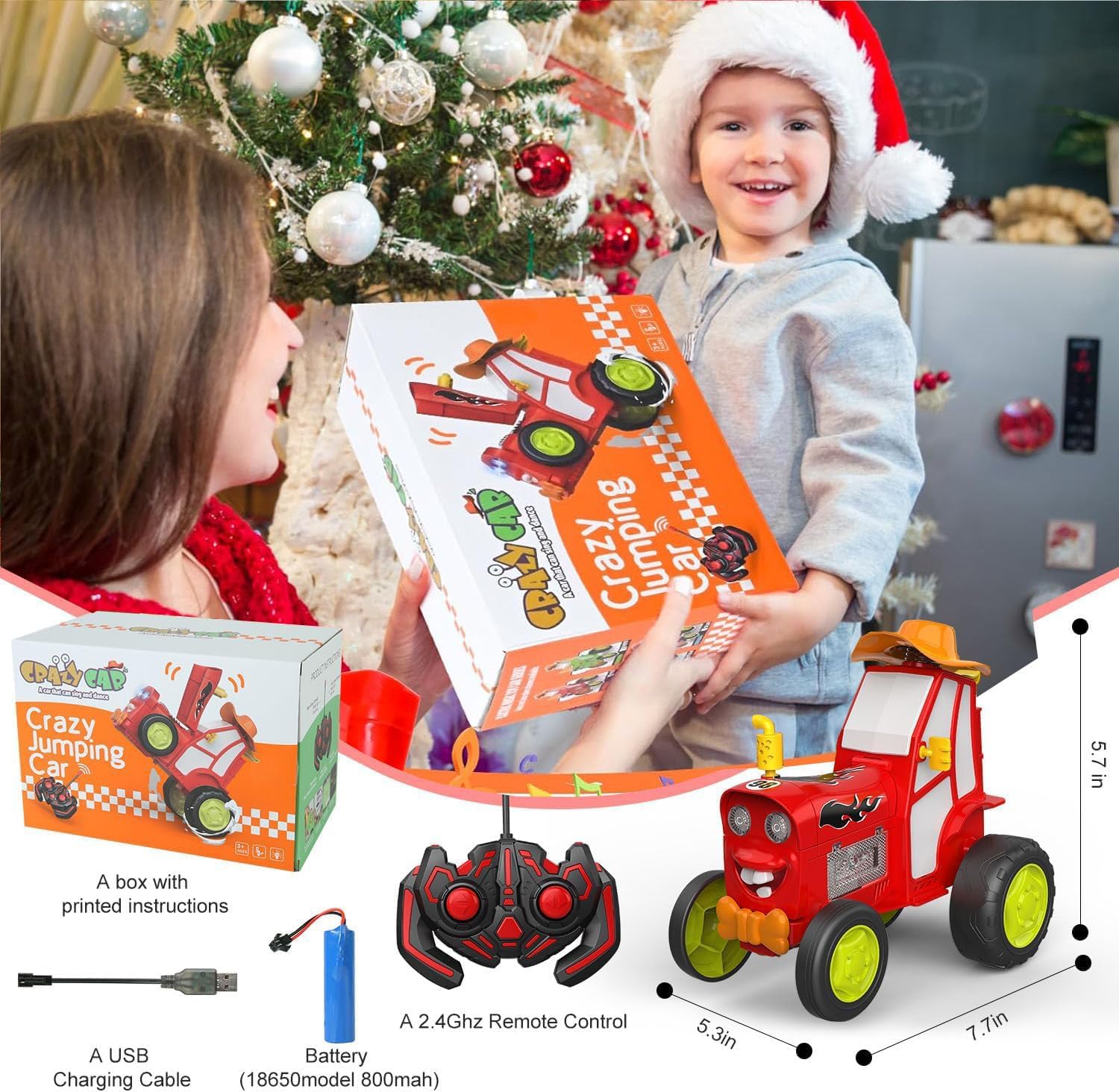 GoolRC Crazy Jumping Car Toys, RC Stunt Car with Music Lights, Rechargeable Radio Controlled Rocking Cars Toy Christmas Birthday Gift for Teen (Red)