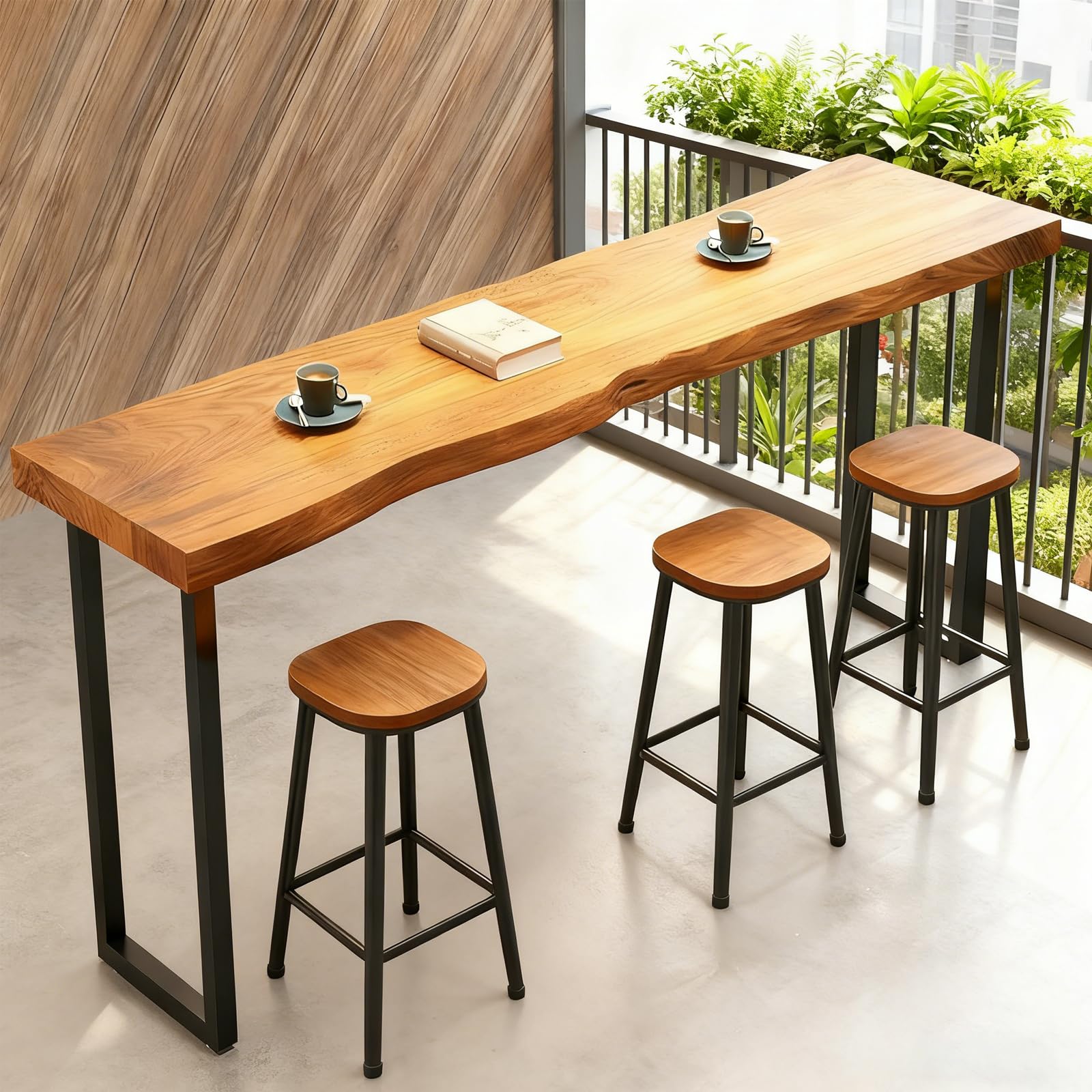 RAJYQODIS 63in Long Bar Table Solid Wood Narrow Counter Height Dining Table Rustic Industrial Pub Tables Space Saving for Kitchen Coffee Shop Window