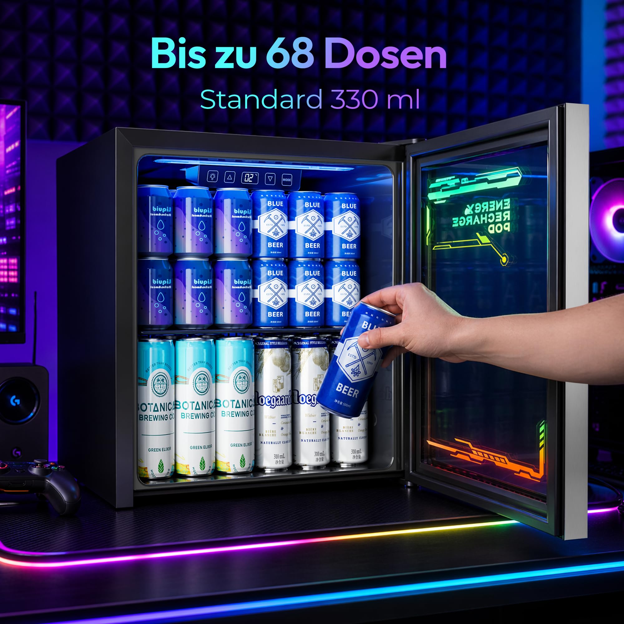 TRIUMPHKEY 50L Getränkekühlschrank mit Glastür und RGB-LED-Beleuchtung