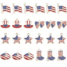 60PCS American Flag Charms Assorted Enamel Star Stripes and Heart Charms for DIY Independence Day Jewelry Making Bracelets Necklaces Earrings