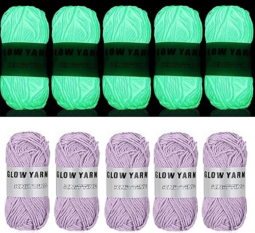 5 rollos de hilo que brillan en la oscuridad, 55 yardas, hilo de ganchillo luminoso para tejer, suministros de costura para tejer, manualidades