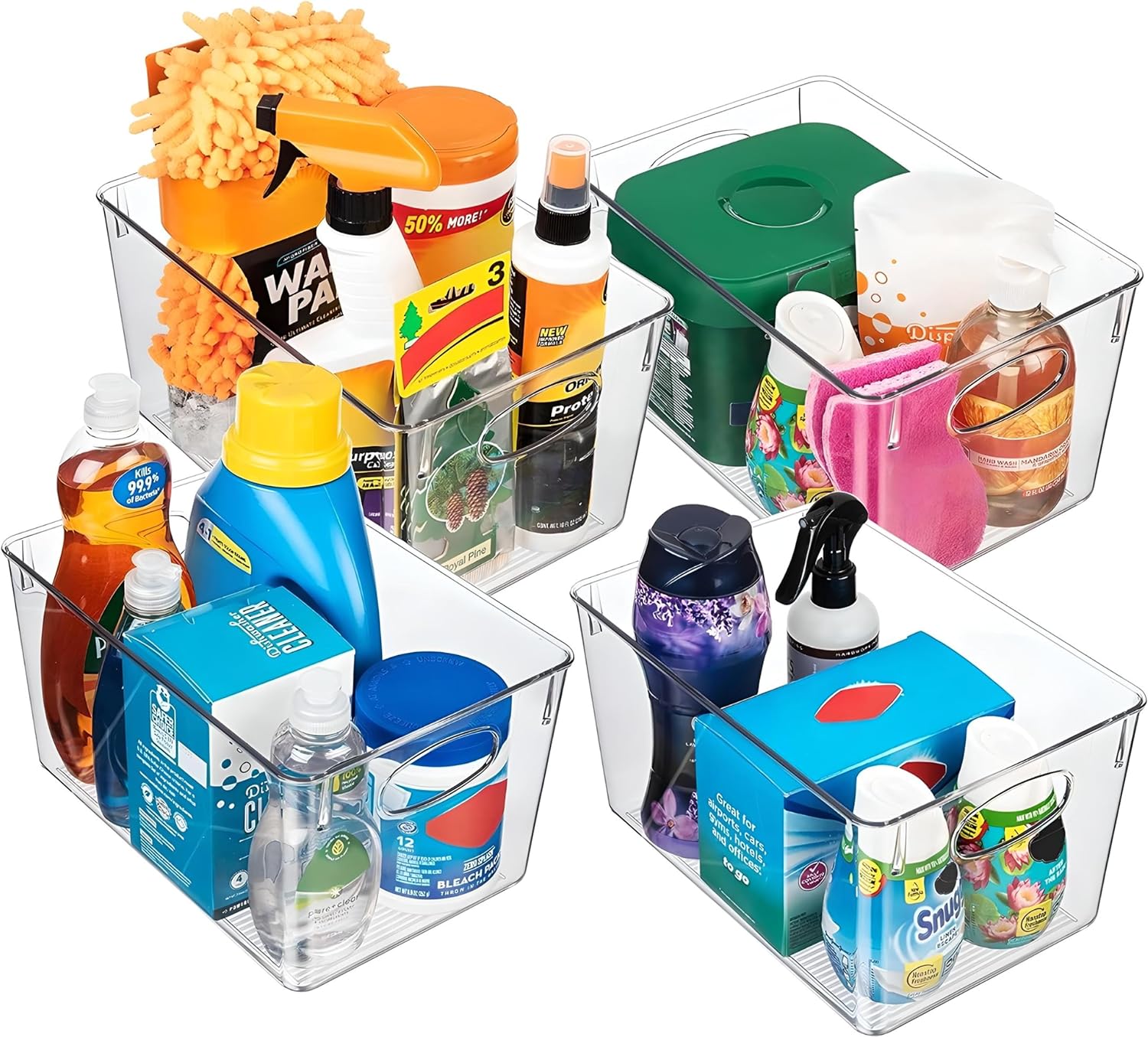Clear Plastic Storage Bins – 4 Large Containers for Kitchen Organization or Pantry Organization and Storage, Fridge Organizer Plastic Bins, Pantry Organization and Storage Bins, Cabinet Organizers