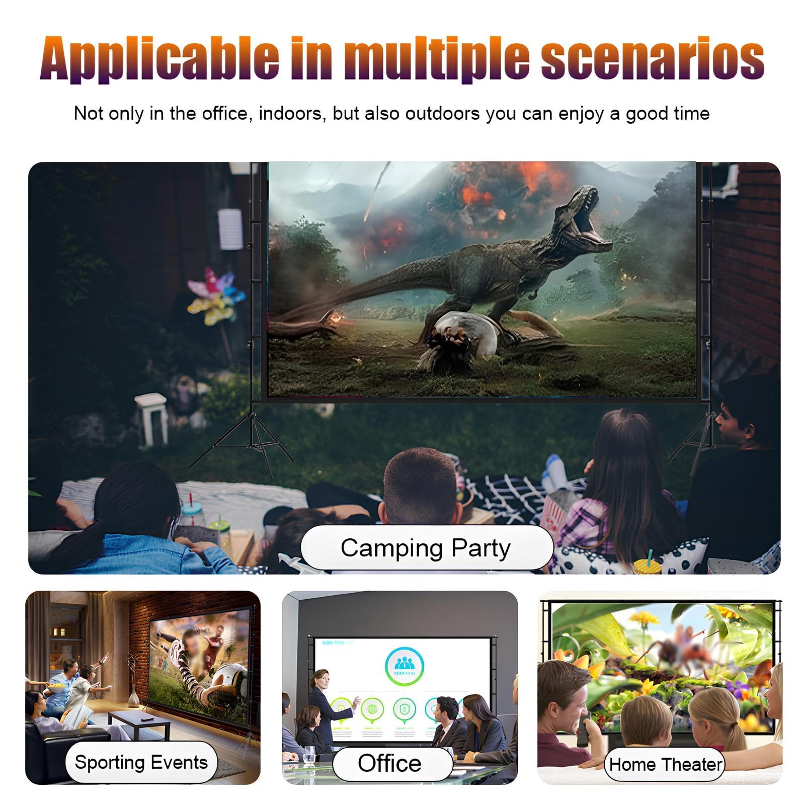 Portatile Schermo Proiettore con Treppiede 84-180 Pollici, 16:9 HD Telo Proiettore con Borsa per Interni ed Esterni, Home Cinema, Giardino(150inch(16:9))