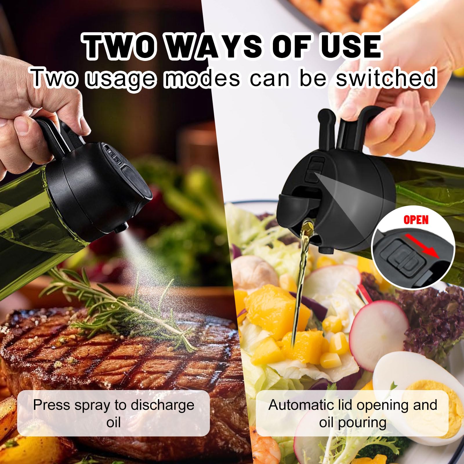 WPWWPW 2 In 1 Oil Dispenser And Oil Sprayer, 16 Oz/470 Ml Oil Dispenser For Kitchen Spray, With Fine Mist Nozzle, Suitable For Cooking, Air Fryer, Salad, Grilling(black-1)