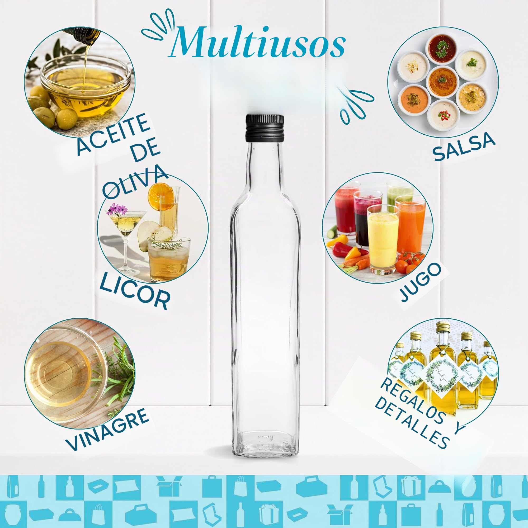 Espirito Rebelde 20 Botellas de Cristal 500ml con Tapón de Rosca Negro - Aceite de Oliva, Vinagre, Alcohol, Salsas - Aceitera de Cristal