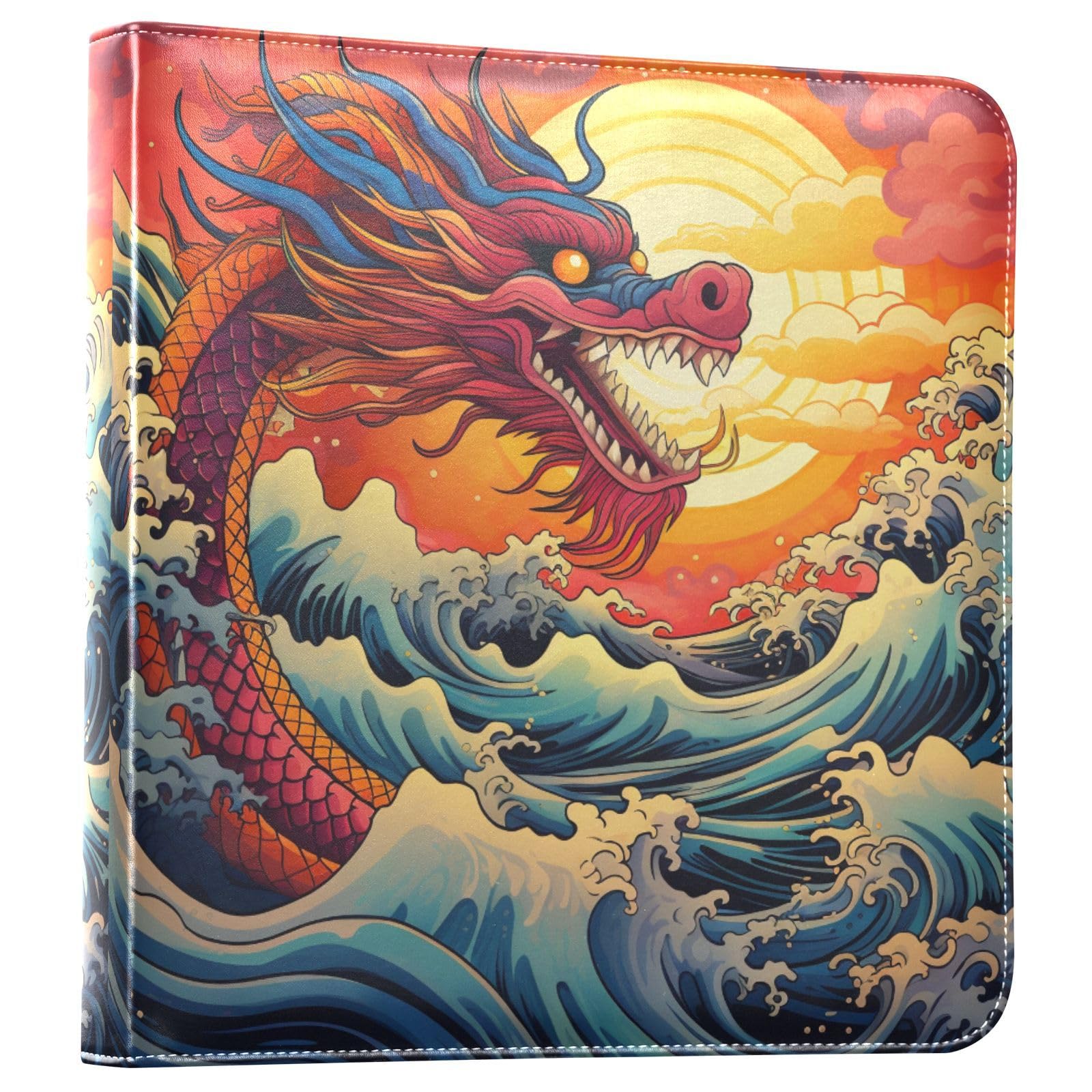 JIPONI Chinese Dragon Large Photo Album, DIY Leather Cover Scrapbook Albums for 4x6 5x7 6x8 Pictures, Self Adhesive Memory Book for Wedding, Baby, Family