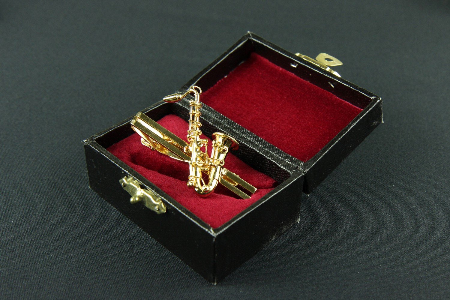 Miniblings Saxofon Krawattennadel Krawattenhalter Sax Saxophon vergoldet + Box - Handmade Modeschmuck I Herrenschmuck Männerschmuck Schlipsklammer Krawattenklammer