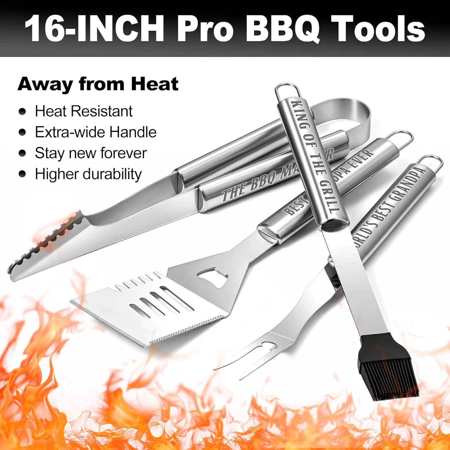 Grandpa Gifts from Grandkids, Gifts for Grandpa Christmas, Grilling Accessories, Heavy Duty Stainless Steel Grill Set BBQ Grill Tools for Outdoor Grill with Aluminum Case, Camping Grill Utensils Set