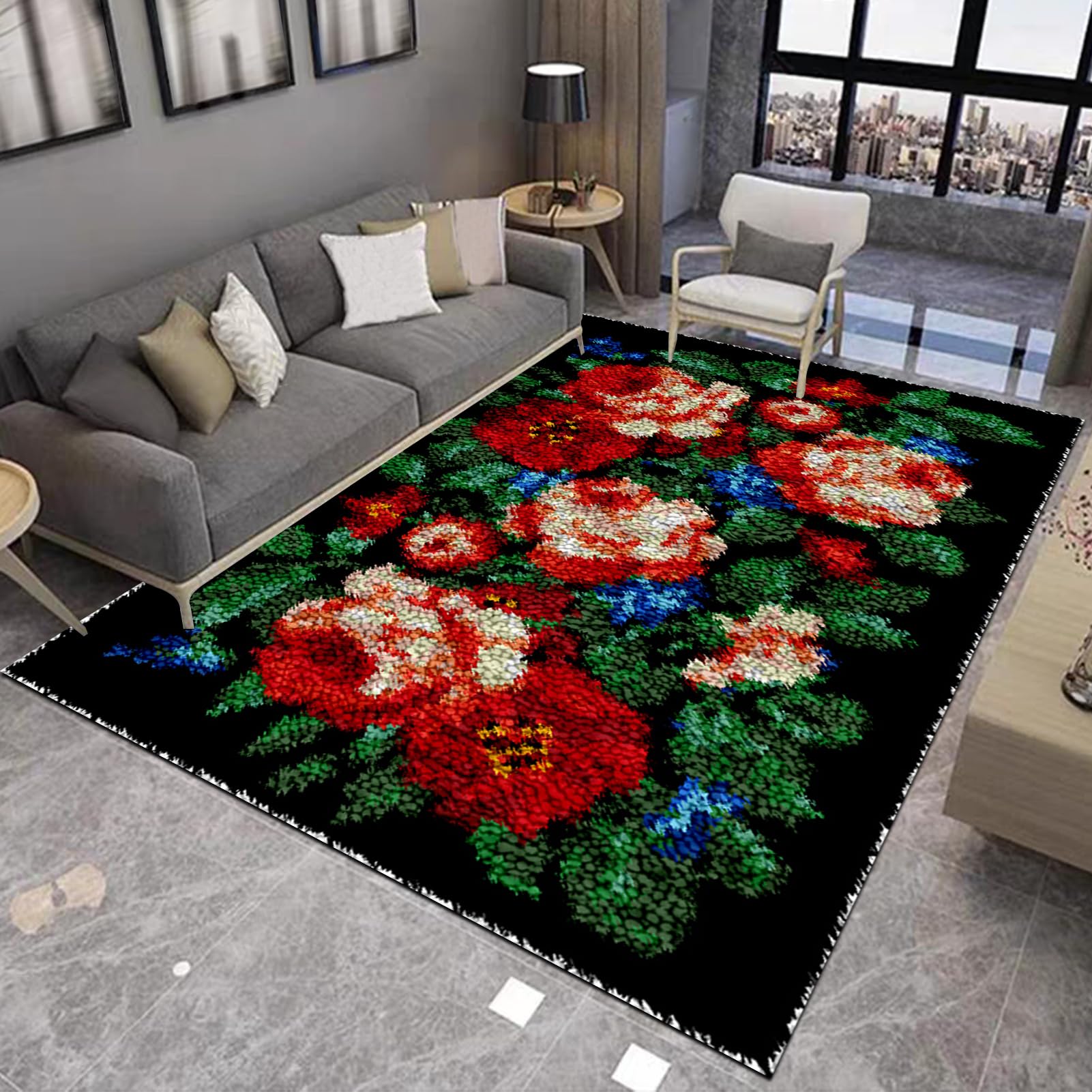 QUIYAEZY 110 x 140 cm, dywan do samodzielnego tworzenia zestawów wiązania, duży zestaw rękodzieła, zestaw do samodzielnego wiązania, wstępnie zadrukowany wzór, dywan na płótnie, haft, rękodzieło, dla