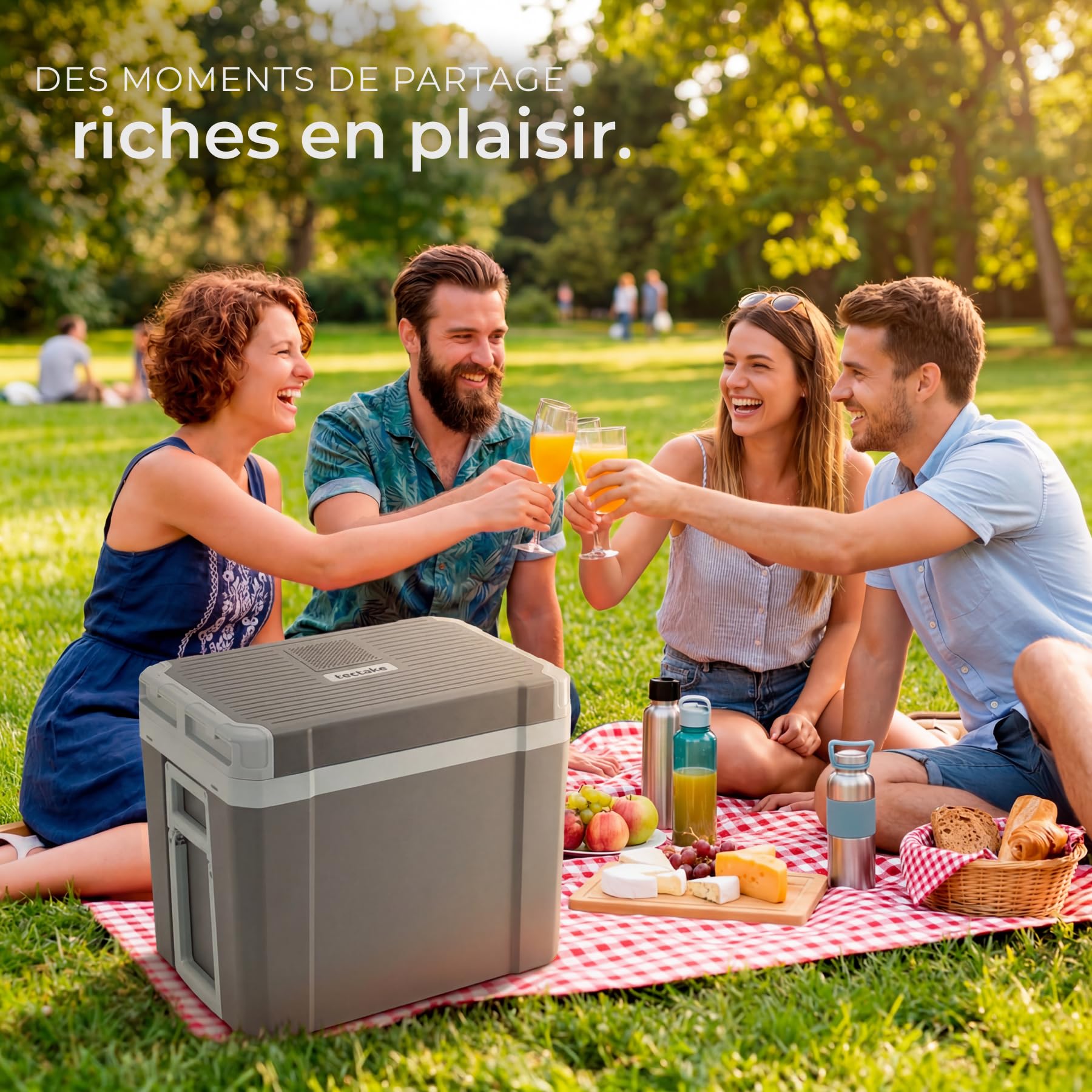 tectake® Glacière électrique 2en1 réfrigérante et chauffante 35L, Poignées et roulettes, Mode ECO, Connexion secteur 220V, Allume cigare 12V, Glaciere electrique 52,5x35x40cm Camping Pique nique Plage
