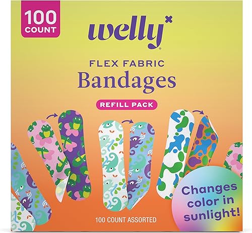 Welly Paquete de recambio de color de vendaje | Vendajes adhesivos de tela flexible | Formas y patrones surtidos para cortes menores, rasguños y