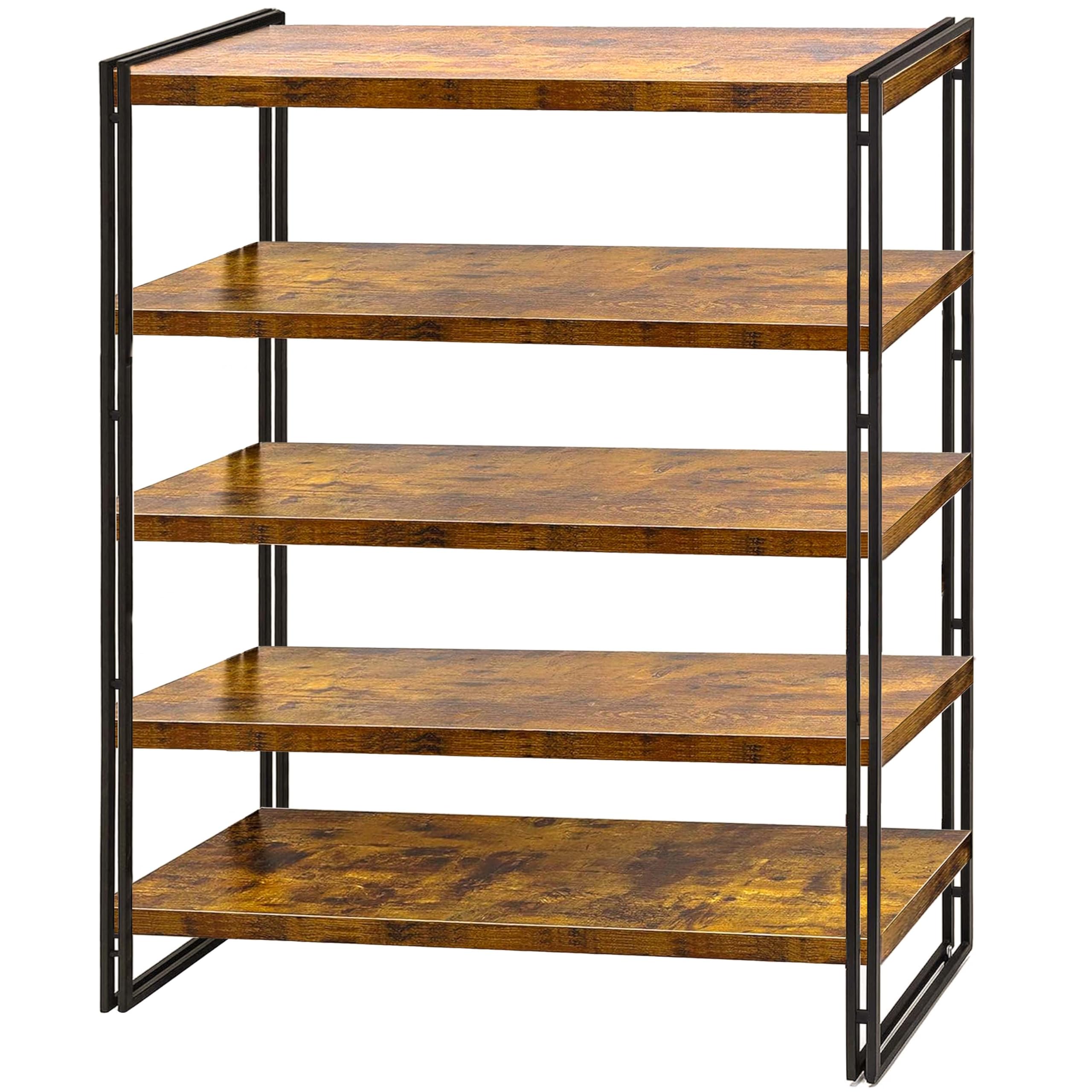47" 5-tier bookshelf rustic wood and metal industrial bookshelf for home office, bedroom, kitchen, bathroom (rustic brown, 5-tier)