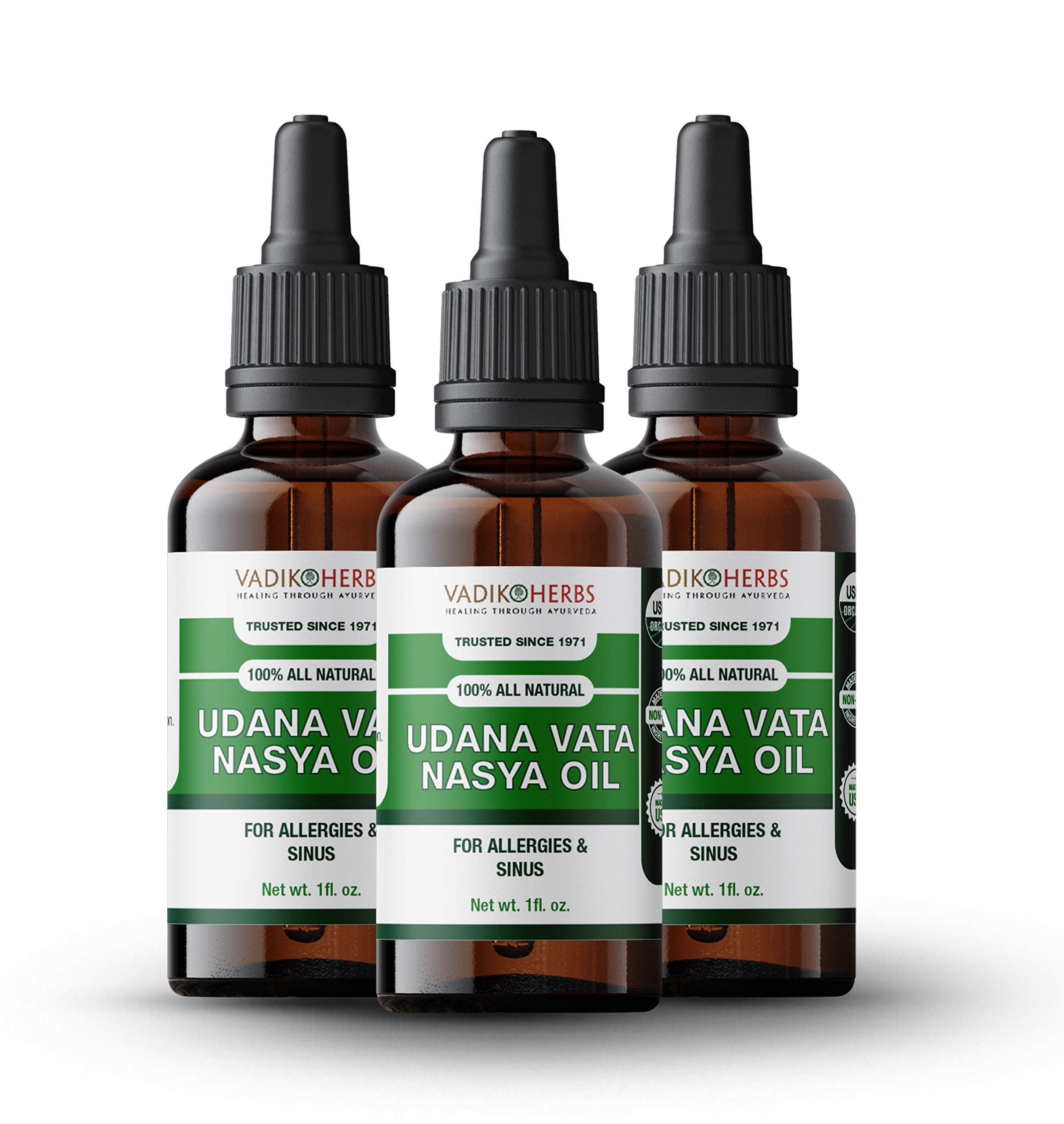 Udana Vata Nasya Oil Organic- Nasal Drops for Allergies, Sinus Conditions, Neck Stiffness | Made with Organic Base Oils and Premium, Wild Harvested Herbs (3 Pack)
