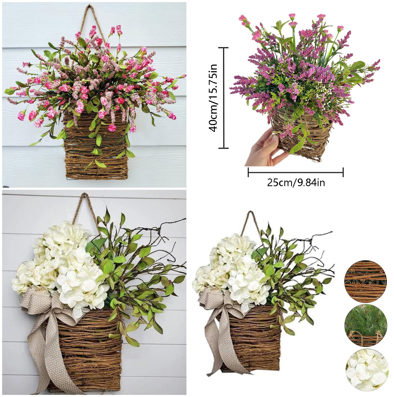 Amazon.com: White Daisy Basket Wreath - Rattan Door Hanger with