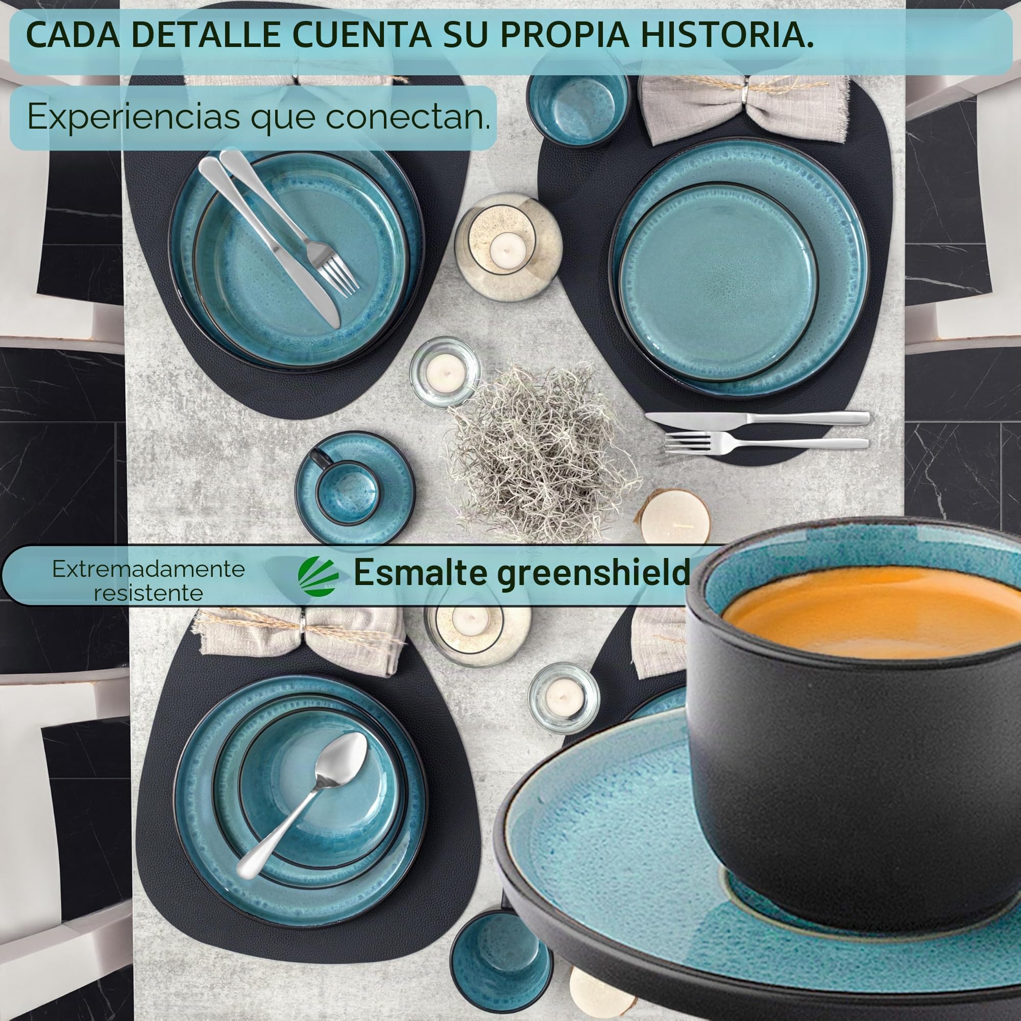 Sänger Granada Juego de tazas de café espresso (12 unidades, 80 ml), color azul con borde negro, 80 ml