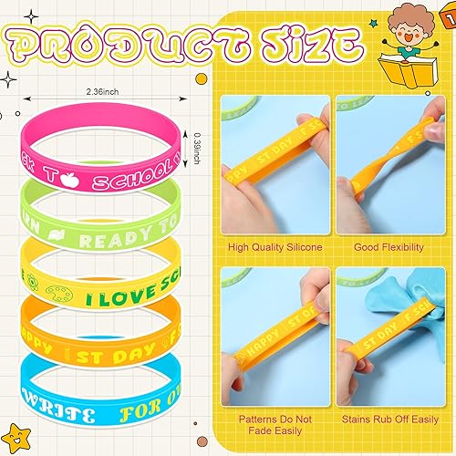 Miniatura 9 de Kigeli 200 pulseras de silicona de bienvenida a la escuela, regalo a granel para el primer día de escuela, para estudiantes de jardín de infantes,