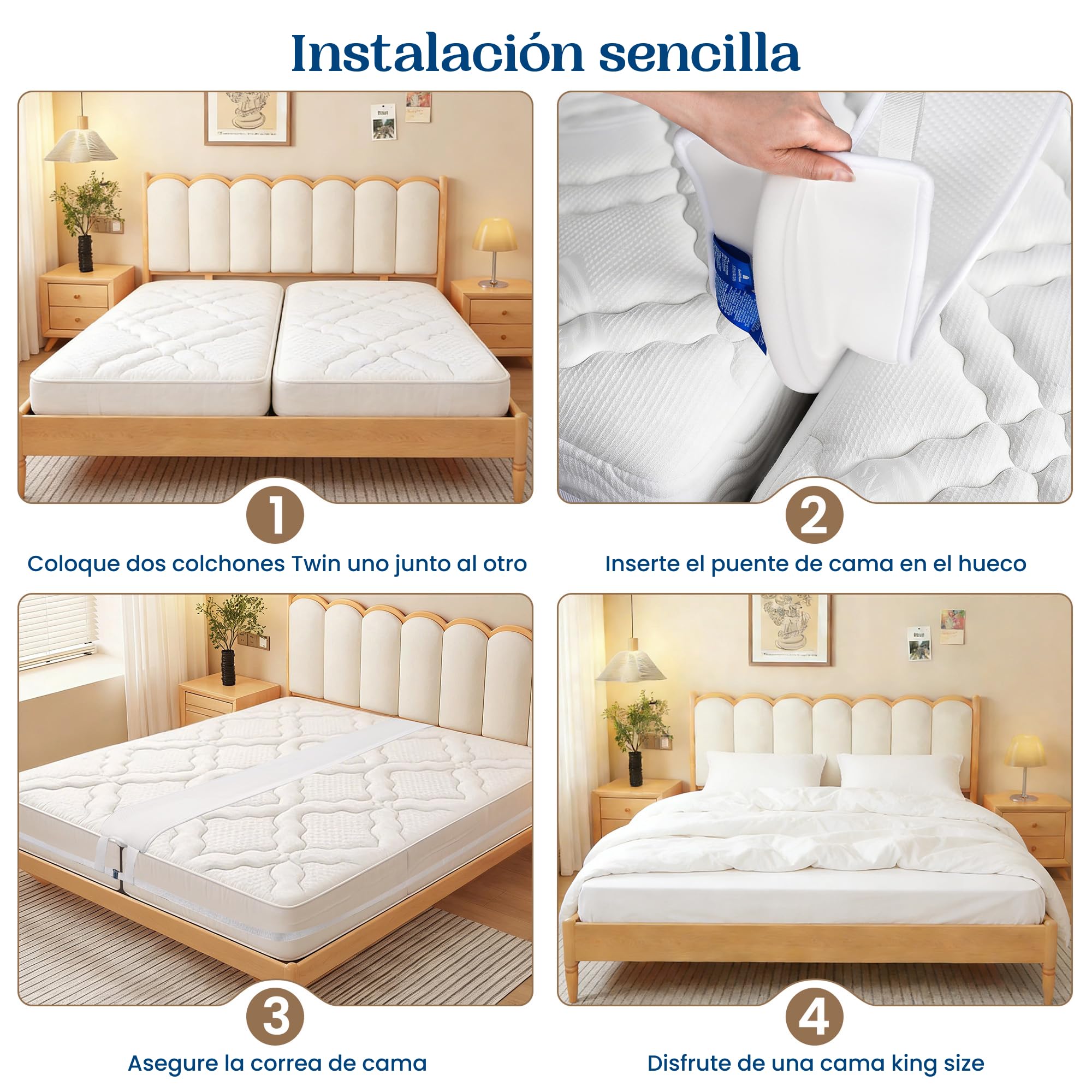 FeelAtHome Cuña de Unir Colchones - 20 cm - Puente de Convertidor de Individual a Cama de Matrimonio – Conector de Colchón y Correa de Sujeción para una Cómoda de Invitados