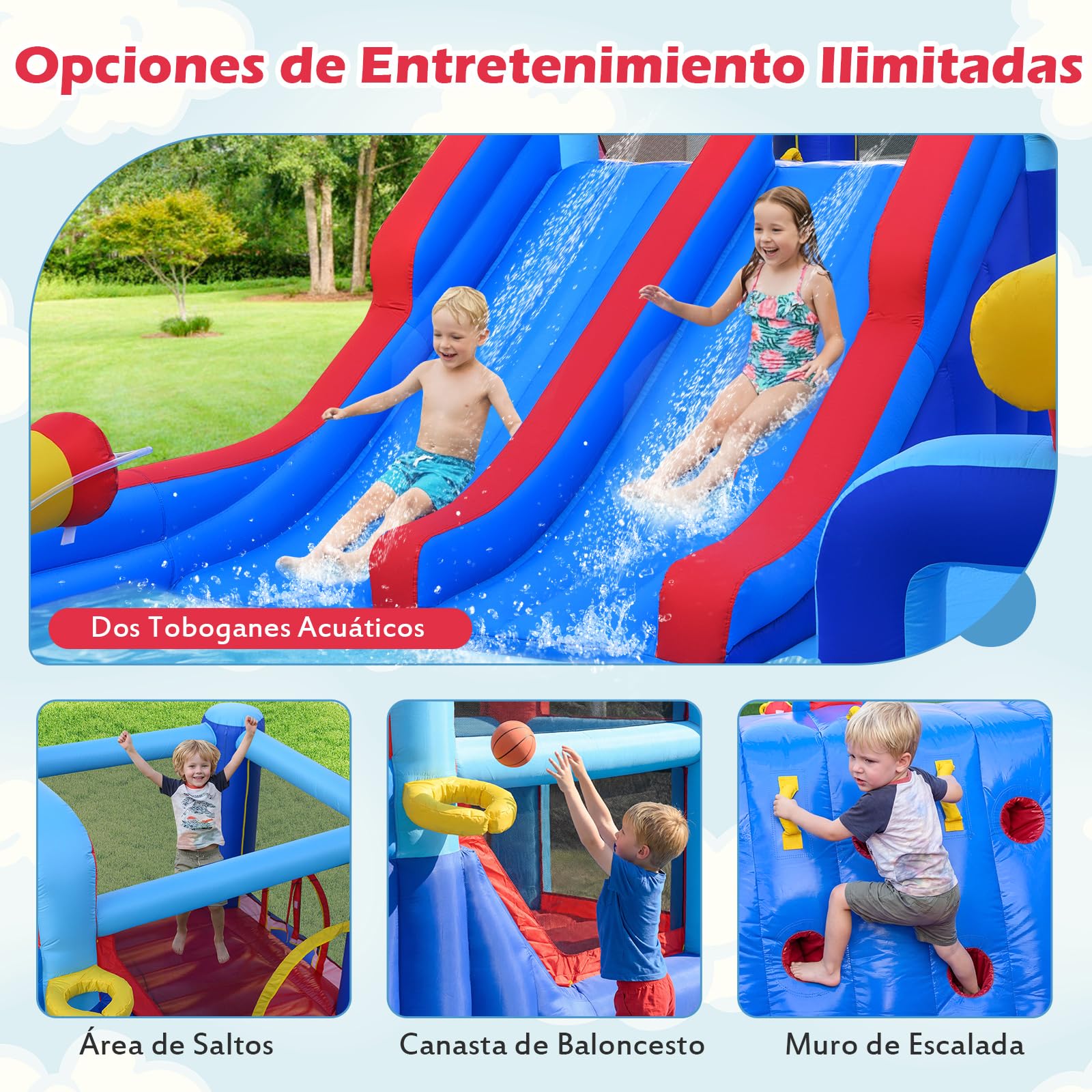 COSTWAY Castillo Hinchable Acuatico, 9 en 1 Castillo Hinchable para niños 3-5 Años con 3 Niños, 646 x 418 x 211 cm, Seco y Agua, Insuflavel Crianças Interior Exterior (con soplador de 950W)