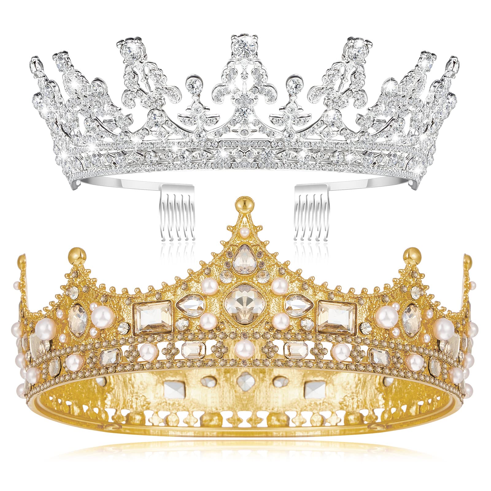 3128 16 Pcs Halloween Homecoming King and Queen Prince Princess Crown Tiara Amazon.com: King and Queen Crowns Set for Homecoming Costume  main image 2