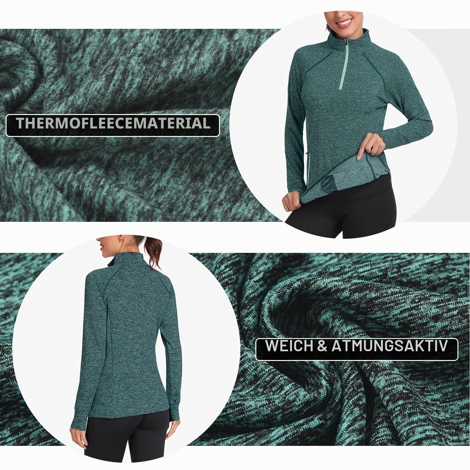 Soneven Damen Fleecepullover Stehkragen Hoodie Mit 1/4 Zip Pullover Sweatshirt Langarmshirt Oberteile Pulli für Herbst Winter