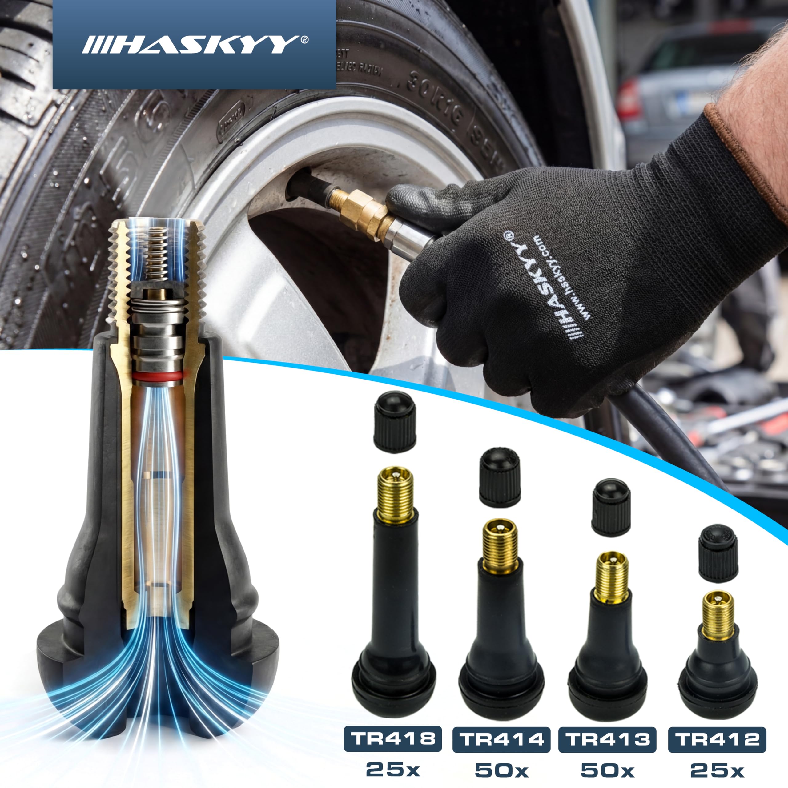 HASKYY 336 tlg. Reifen-Montage-Paste-Schwarz-Set Auswucht-Klebegewichte Gummiventile Wekzeug Set Folienradierer Ventildreher Ventileinzieher Pinsel
