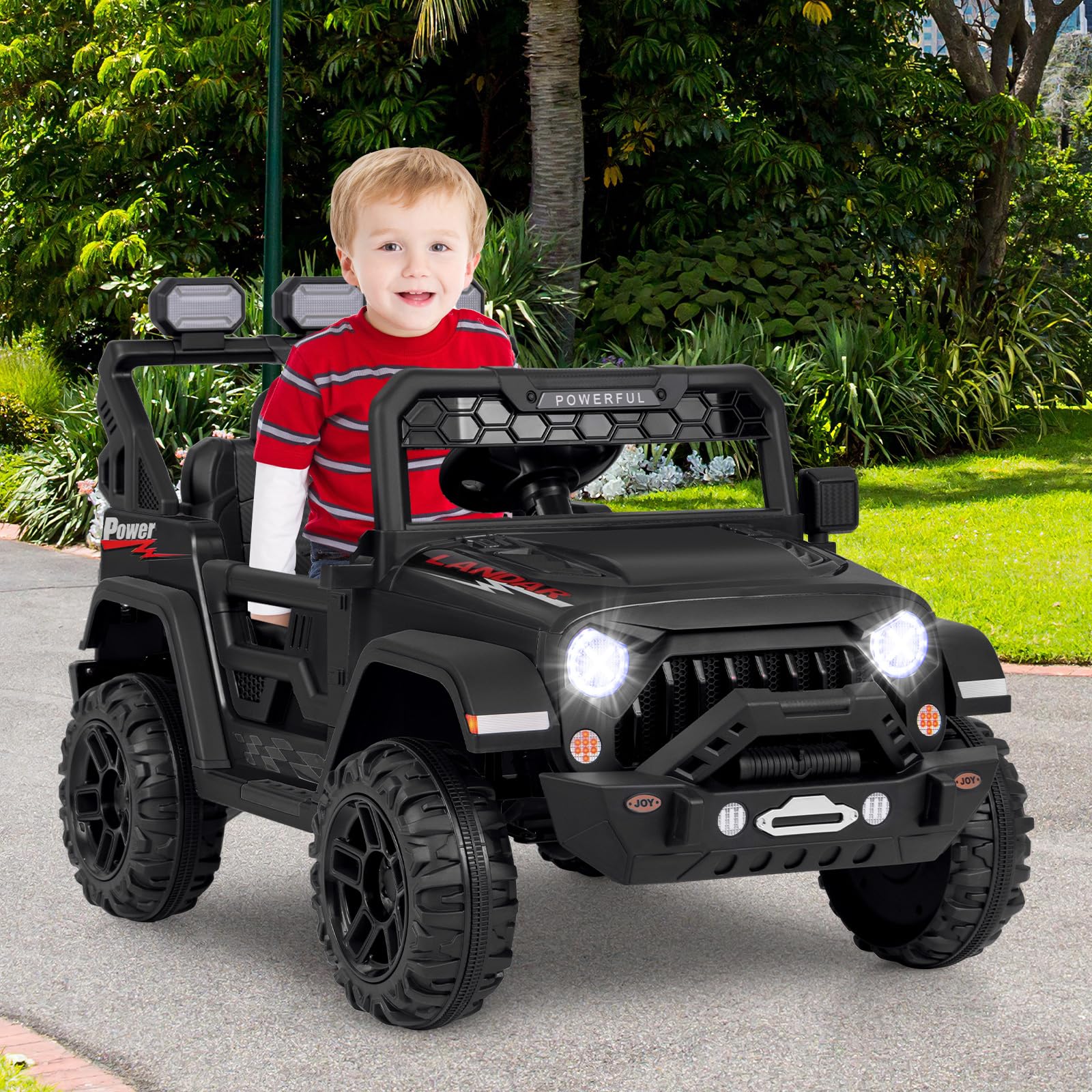COSTWAY 12V Voiture Électrique Enfant avec Télécommande 2,4G, Véhicule Électrique avec Musique & Lumières LED, Démarrage Lent & 3 Vitesses, Charge 30kg pour Enfants de 3 Ans+ (Noir)