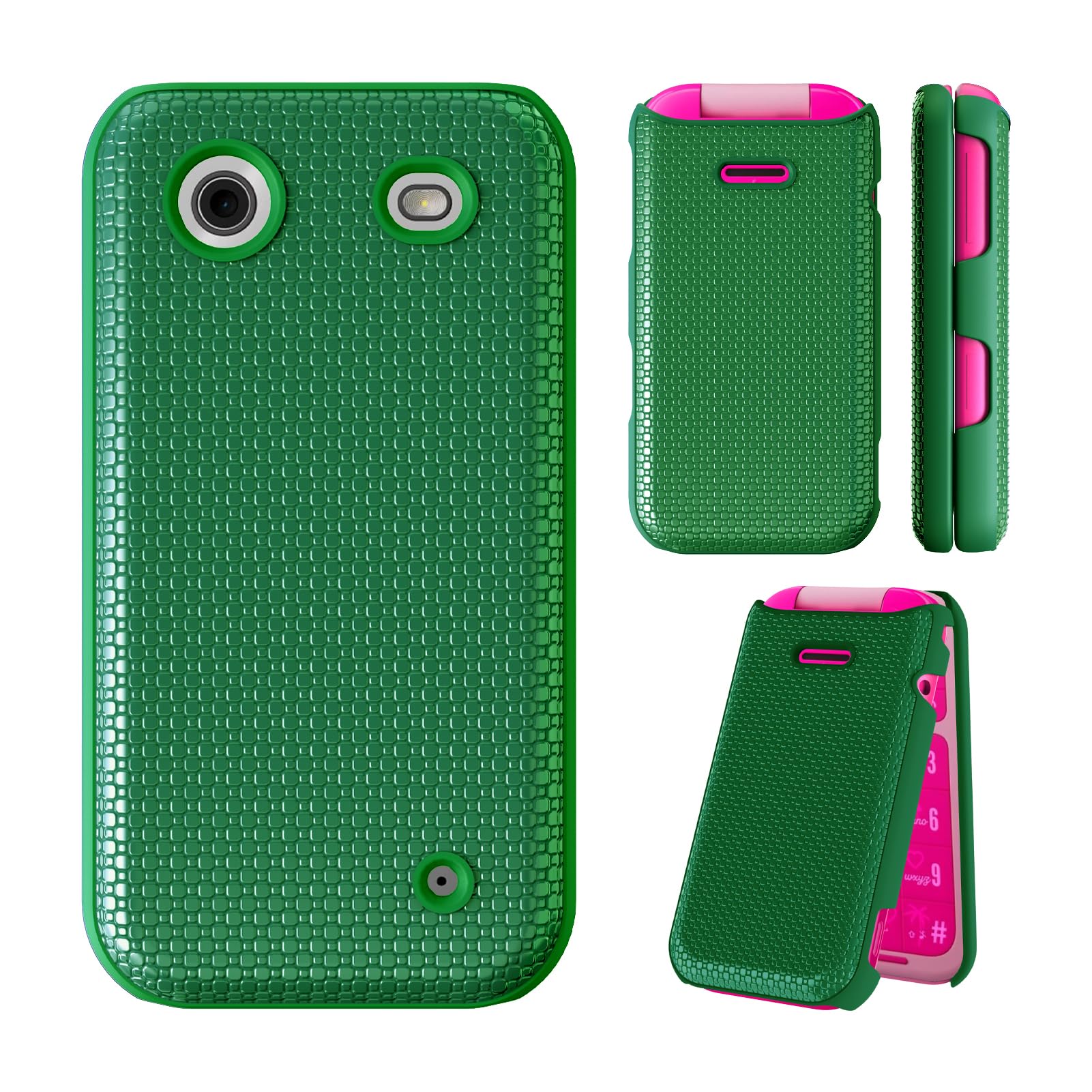 Case Compatible with HMD Barbie Flip, Fits HMD Barbie TA-1681 Case, Dual Layer Shockproof Protective, Silicone Bumper Non Slip Back, Military Grade, Heavy Duty Rugged Cell Phone Cover-Green