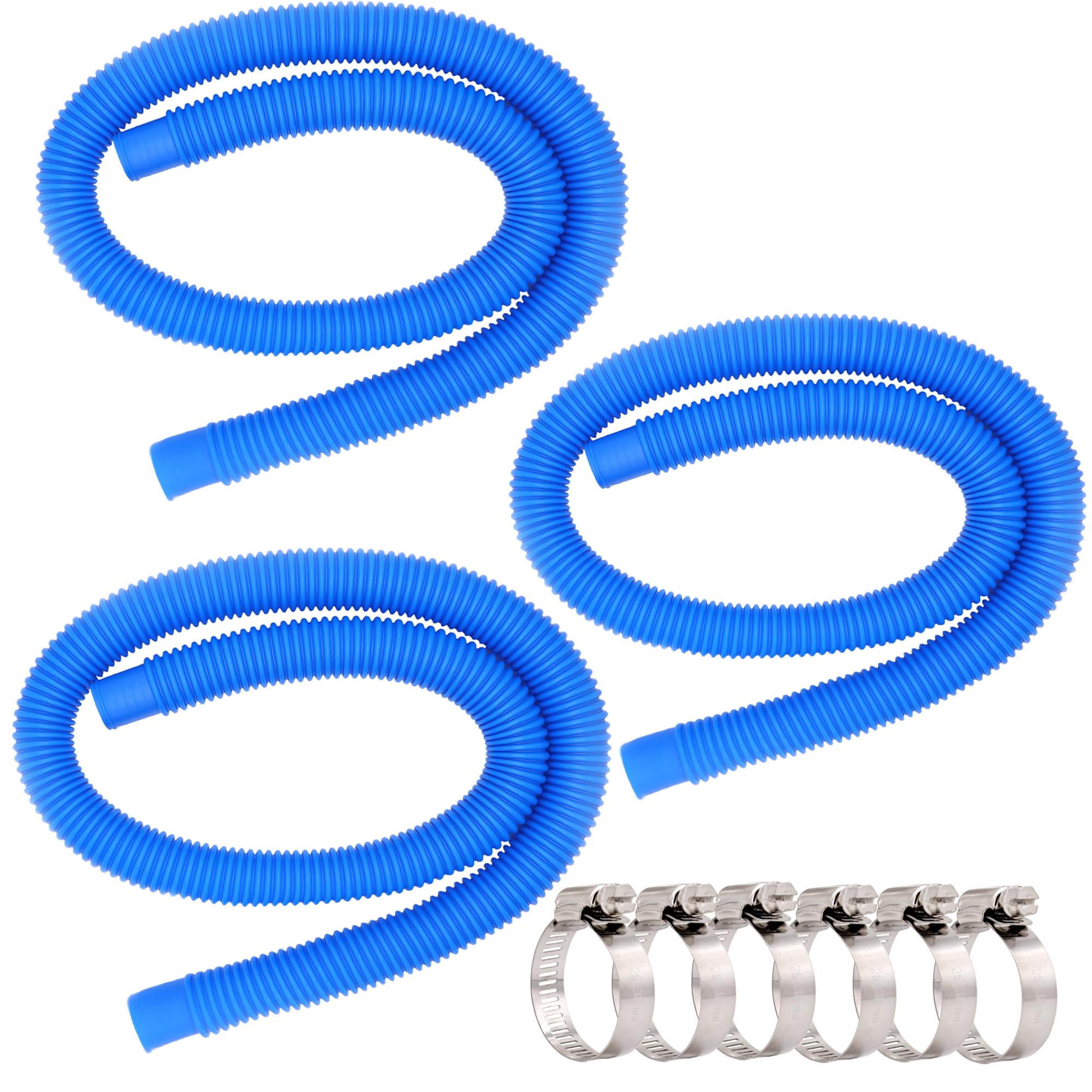 3 Pack Pool Hose Replacement for Above Ground Pools - 1.25" Diameter, 41" Long Filter Pump Hose Compatible with Models 607, 637 ，Includes 4 Metal Clamps-Suitable for 330, 530,1000 GPH Pumps,White