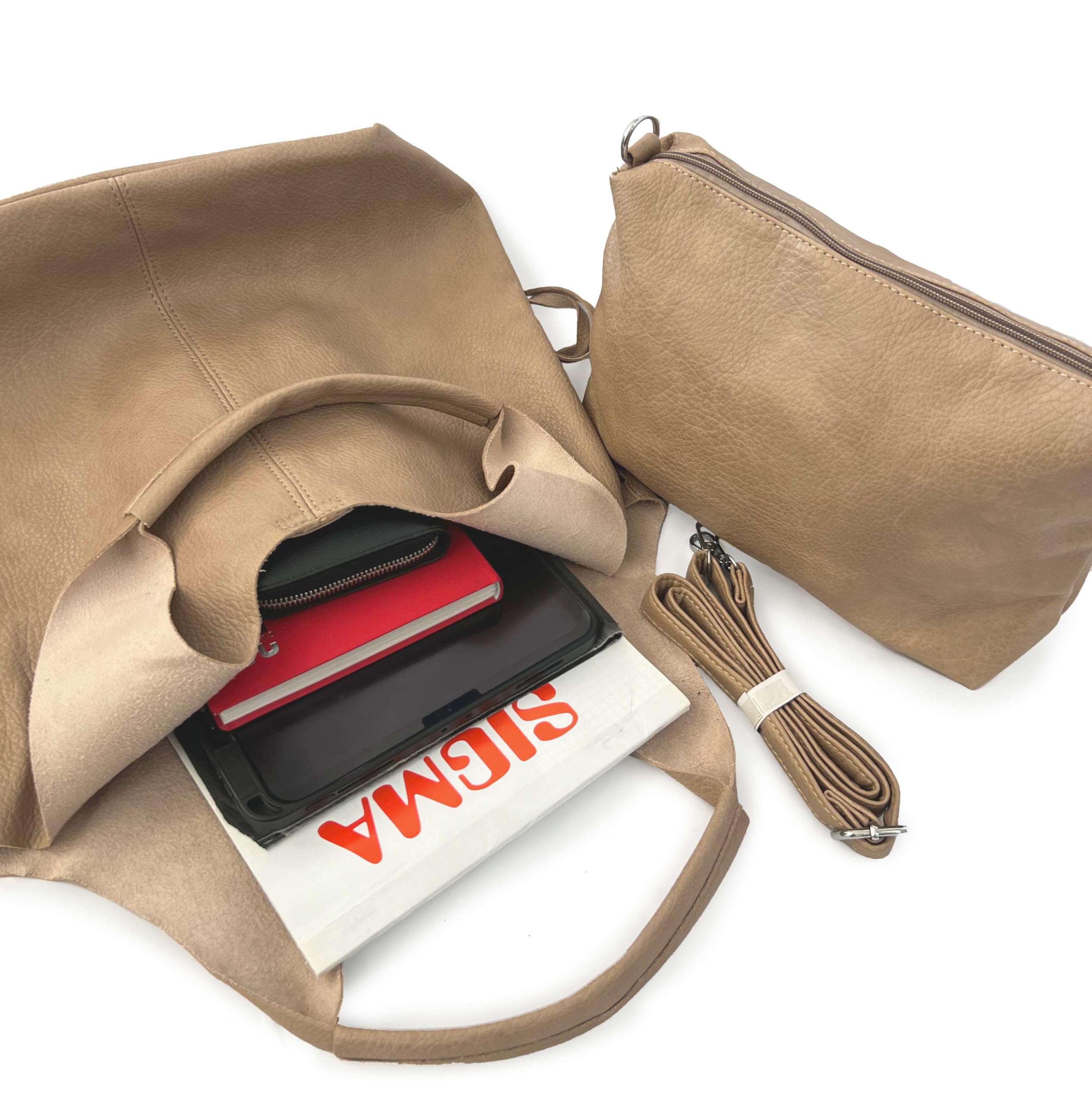 ANGELO Borsa da Donna a Spalla, Tote a Sacca Grande con Borsetta a Tracolla Regolabile, Shopping Bag Elegante in Pelle PU per Lavoro, Università, Ufficio, Viaggio, Grande Capienza
