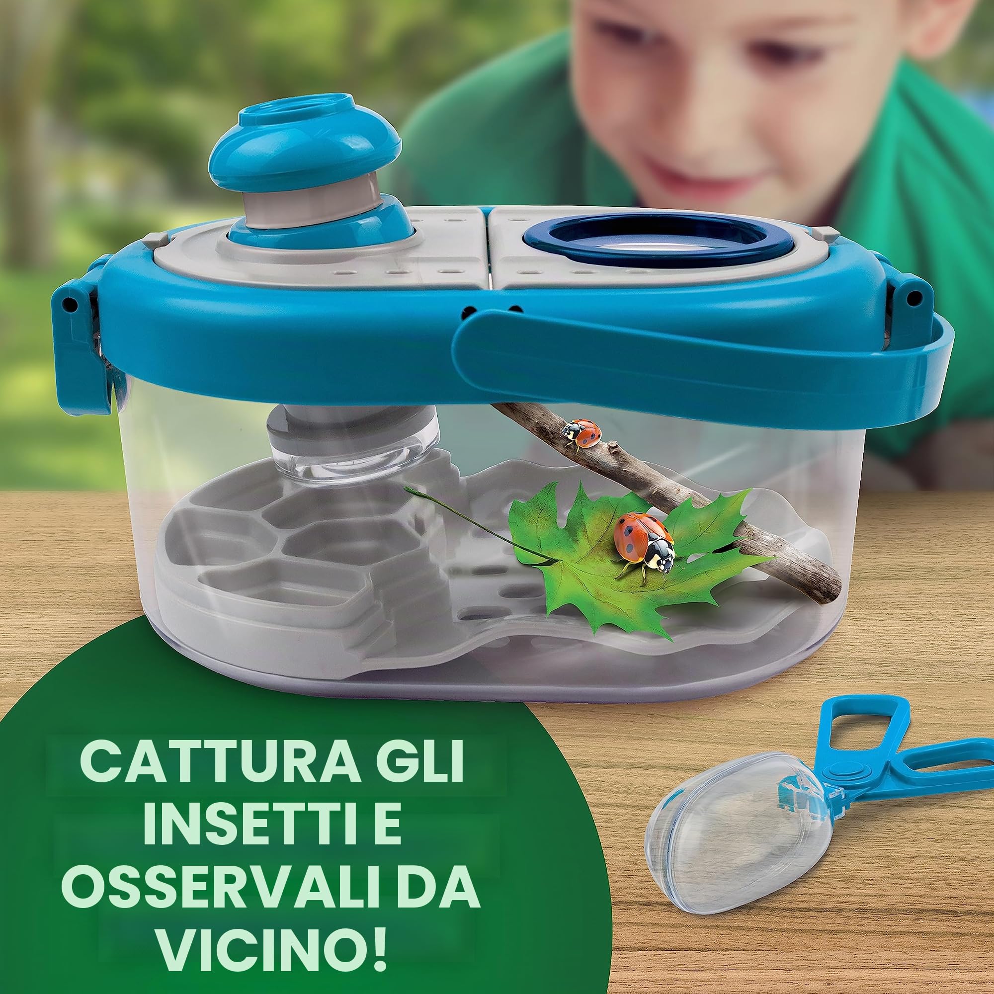 NATIONAL GEOGRAPHIC Kit Cattura Insetti per Bambini - Habitat Con Visualizzatore Ingrandito, Raccoglitore, Pinzette e Guida All'apprendimento - Giocattoli Educativi