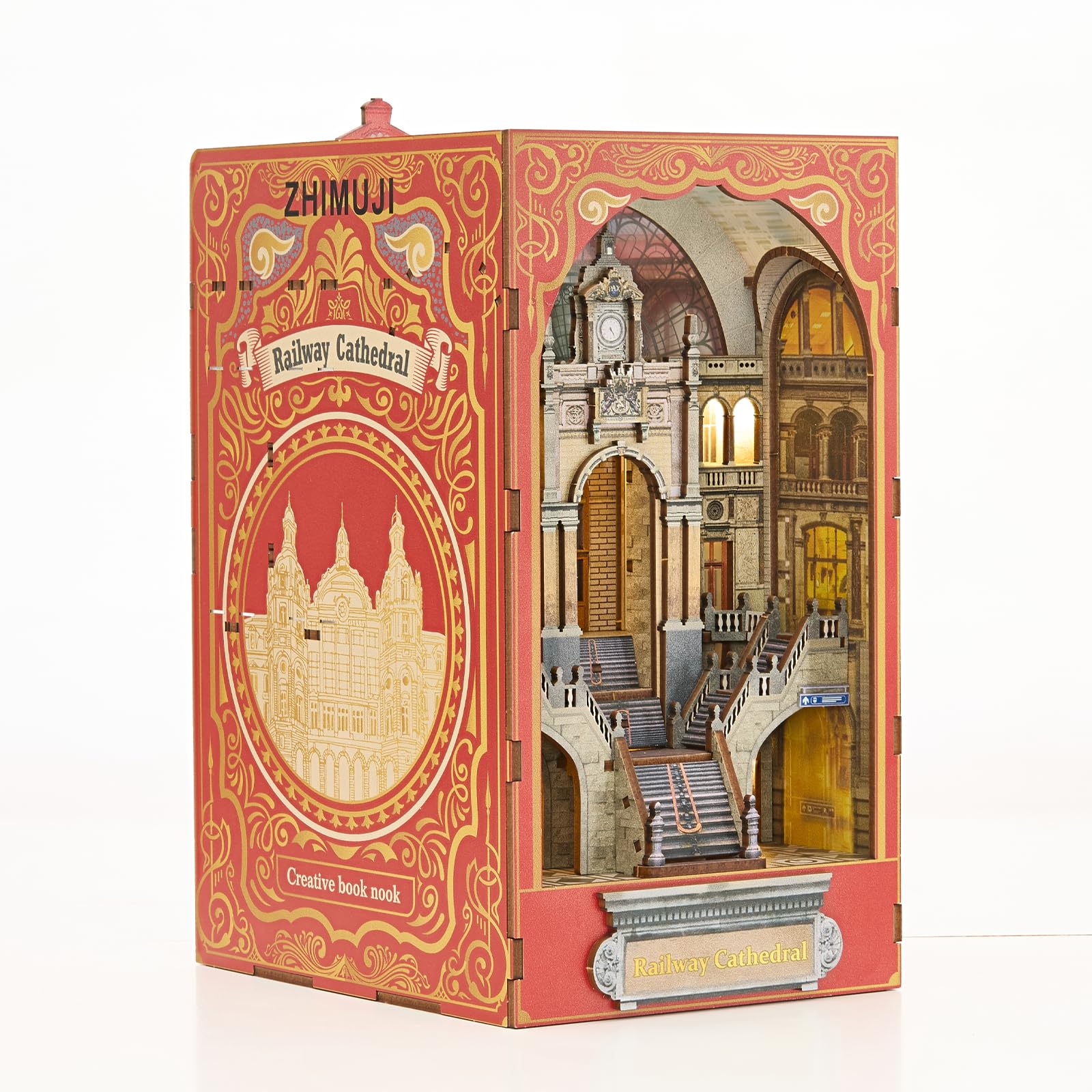 Book Nook Kit DIY Dollhouse Book Nook Miniature Kit for Bookshelf Insert Decor Crafts for Adults Teen Halloween,Magic House Model Build with LED Light