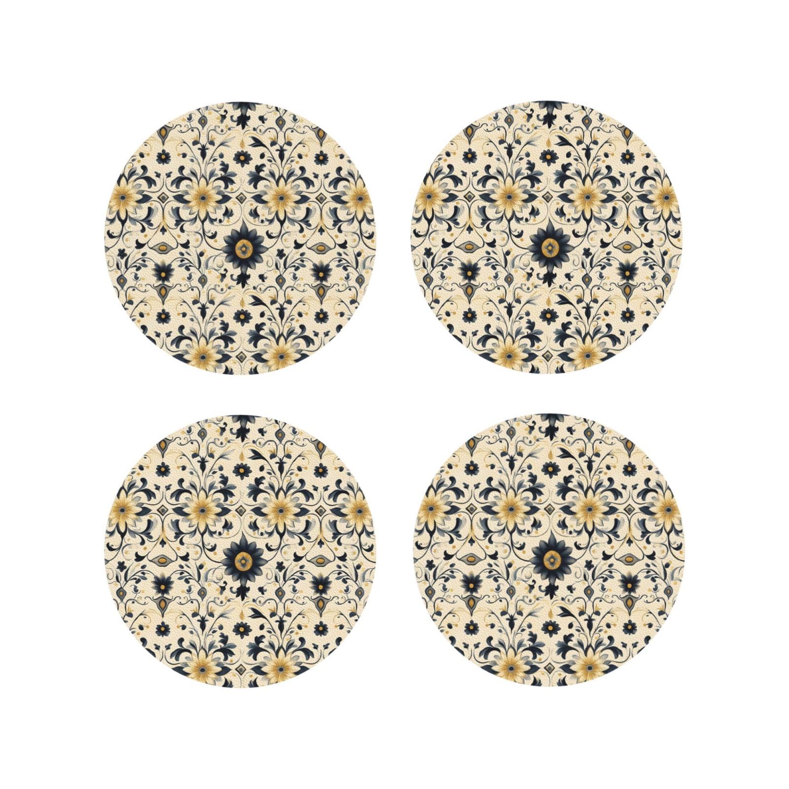 Leather Coasters Set of 4 - Retro Pattern A 1 Print Lightweight Drink Coasters for Desk