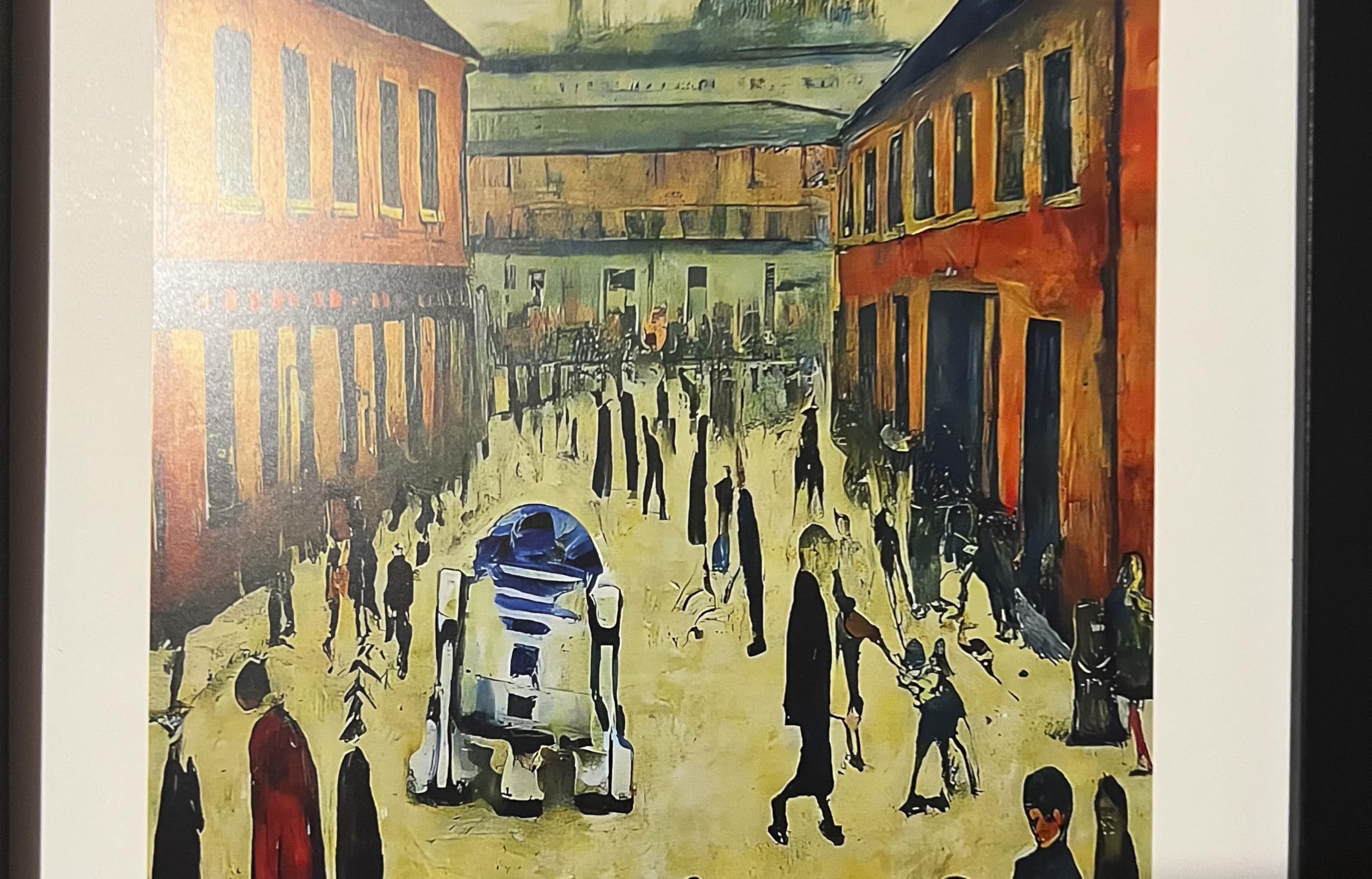 Greetingles Lowry-Style Framed Print. Beautiful Black Ash Frame (Lowry, A4 Droid Street), 34L x 24W cm - Image 3