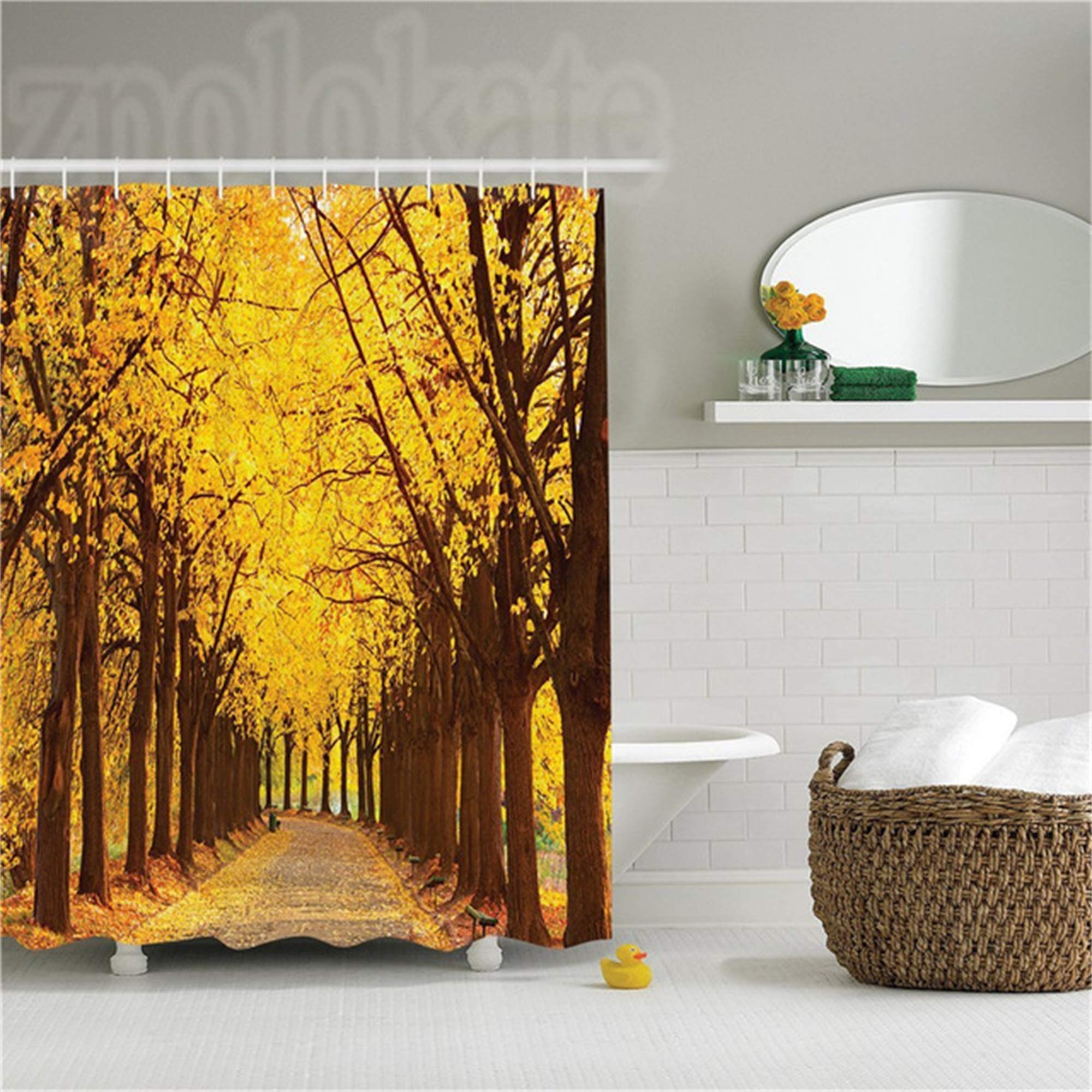 ZLWSSA3D Waterproof Shower Curtain Farm House Botanical Garden Colored Leaves In The Fall Linden Alley In Kiev Ukraine Picture Print 180x180cm