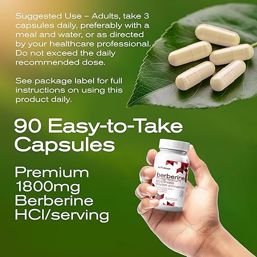 Miniatura 7 de Berberine HCL Suplemento de glicinato de magnesio  Cápsulas de alta pureza de 1800 mg con canela de Ceilán  Apto para veganos, sin OMG, sin gluten,