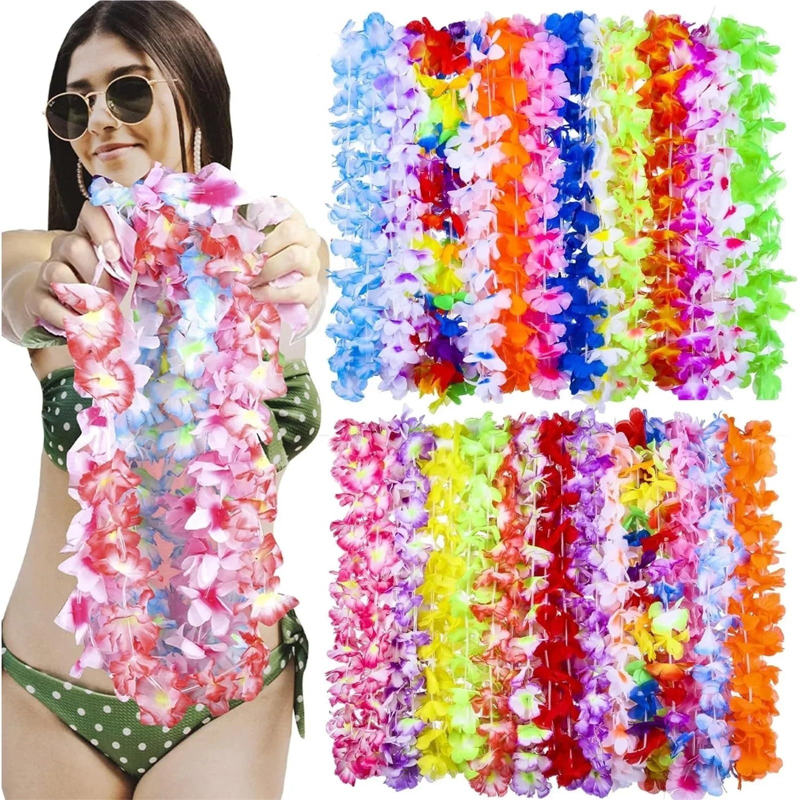 Hawaiianische Girlande, 20 Stück mehrfarbige hawaiianische Kunstblumen-Lei-Girlanden for Party, Hochzeit, Stranddekoration