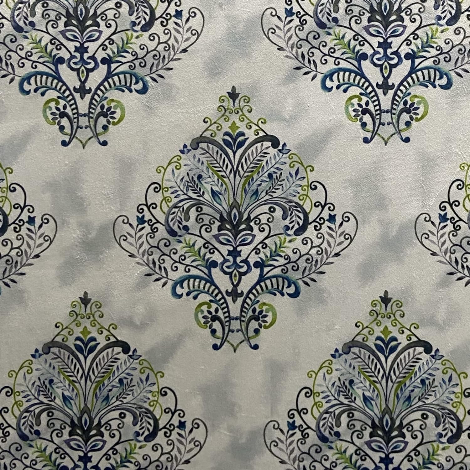 Luxurious Velvet Digitally Printed Damask Motif Design Fabric Material for Upholstery Window Treatment Cushion Chair Cover Craft Width 54 inches Fabric by The Yard (Blue)