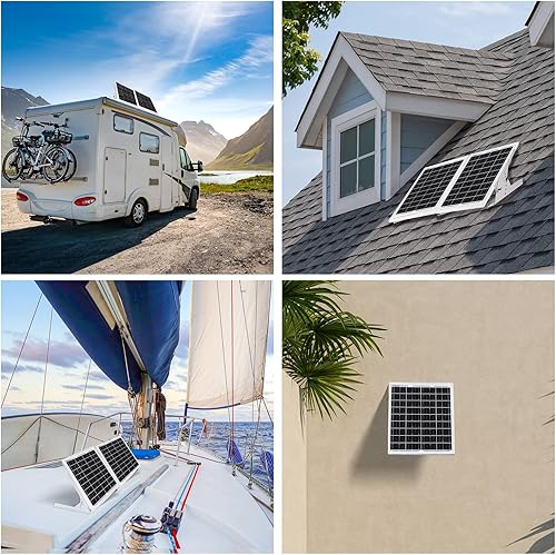 Miniatura 7 de Kit de panel solar de 30 vatios y 12 V con paneles solares ajustables, soportes de montaje inclinable y controlador de carga solar PWM de 5 A 12 V24