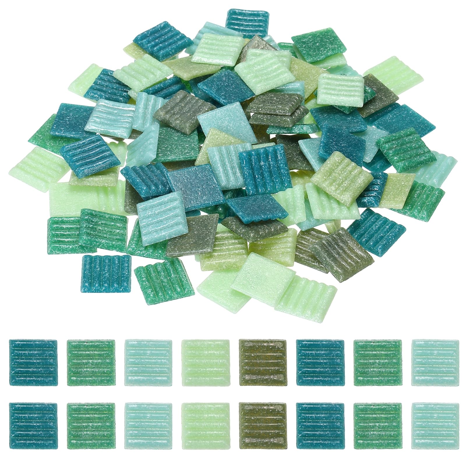 sourcing map 500g/1.1LB Quartz Mosaic Tiles for Crafts Bulk, 3/4" Colorful Square Mosaic Glass Pieces Supplies for Home Art Craft DIY Projects Vase Wall Decoration, Mix Green