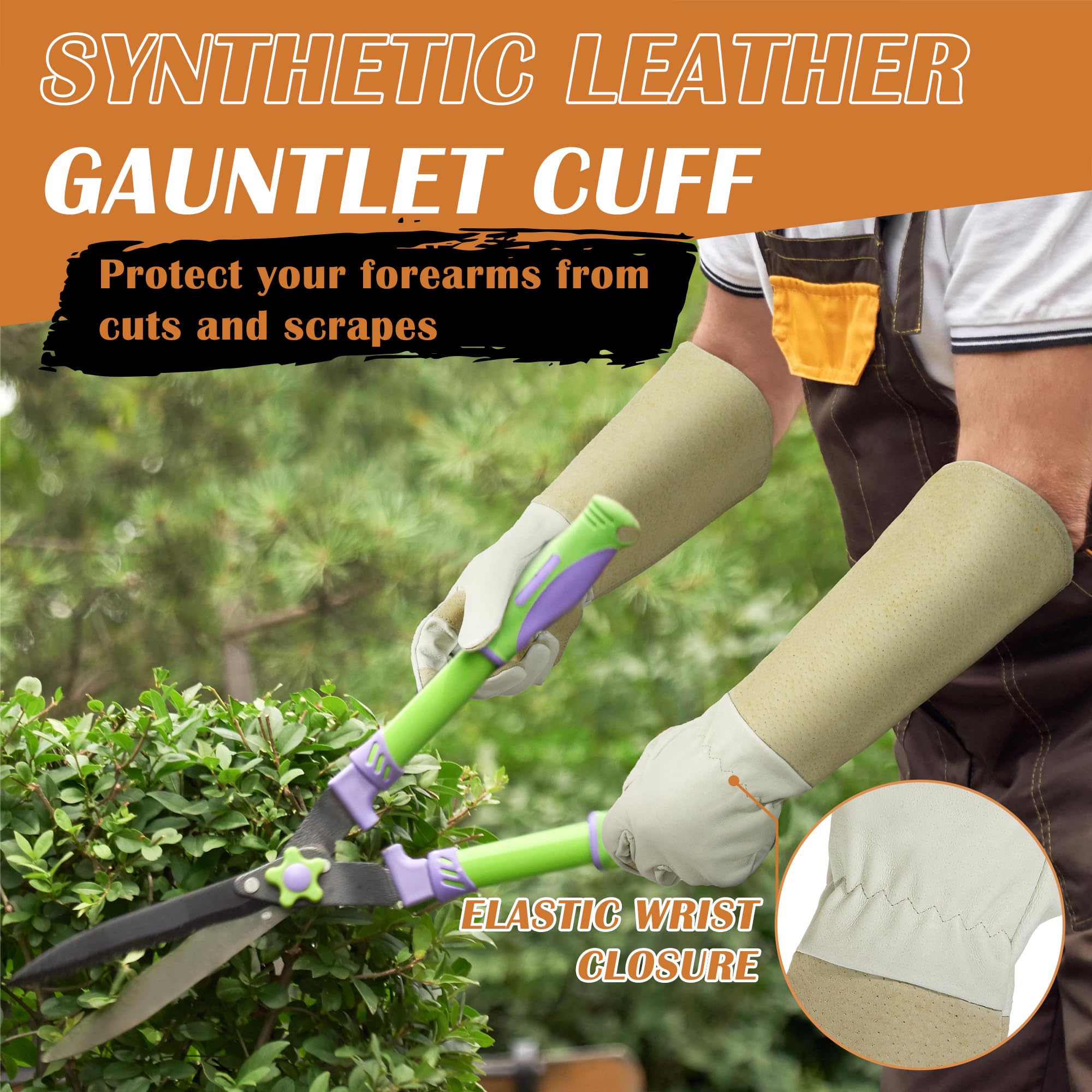 HANDLANDY Lange Handschuhe für Männer und Frauen, Handschuhe aus Leder (Beige, Large) | Lange Leder-Gartenhandschuhe, atmungsaktiver Lederhandschuh, beste Gartengeschenke und Werkzeuge für Gärtner (Beige, L)