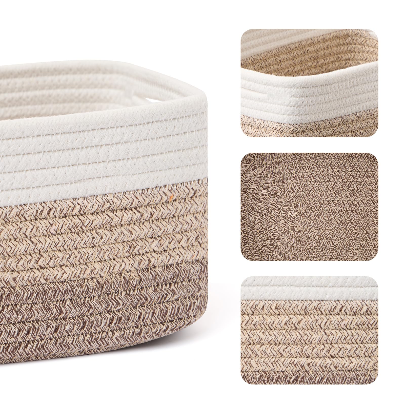 MiniArk Small Storage Baskets for Organizing | Closet Organizer Bins | Shelf Toy Basket | Woven Rope Baskets | Cube Decorative Box | Shallow Basket | 13x8.5x5.1” | 3 Packs Gradient Brown