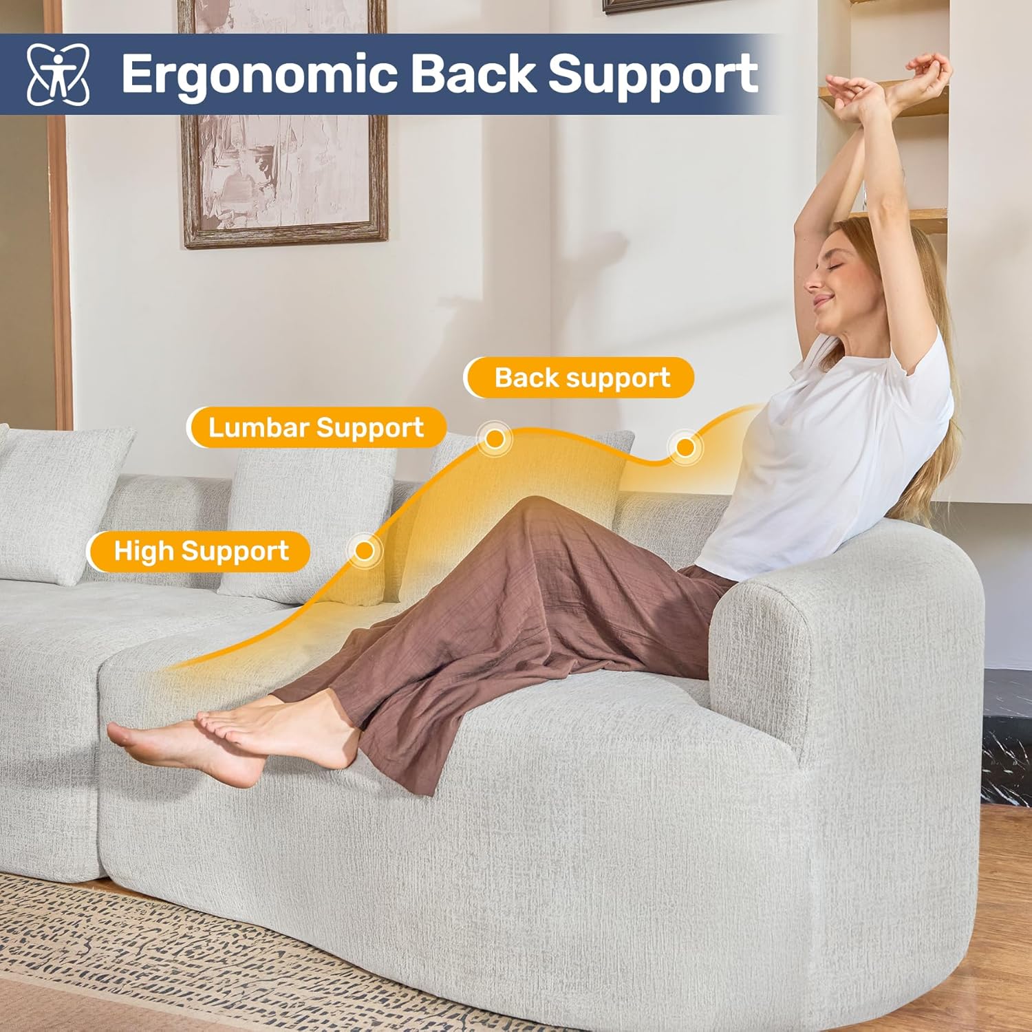 110” Modern Curved Sofa,Oversized Couch for Living Room,Cloud Couch with Boneless Couchs,Modular Sectional Sofa with Deep Seat,No Assembly Required,Beige